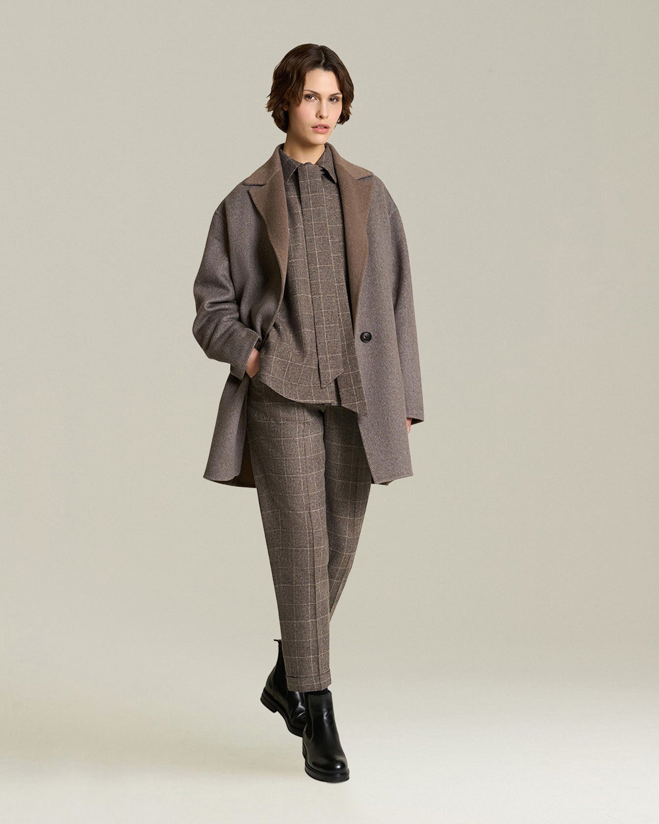 REVERSIBLE CASHMERE DOUBLE CLOTH MID-LENGTH COAT