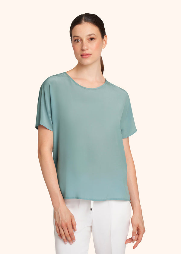 Kiton powder blue t-shirt for woman, in silk 2