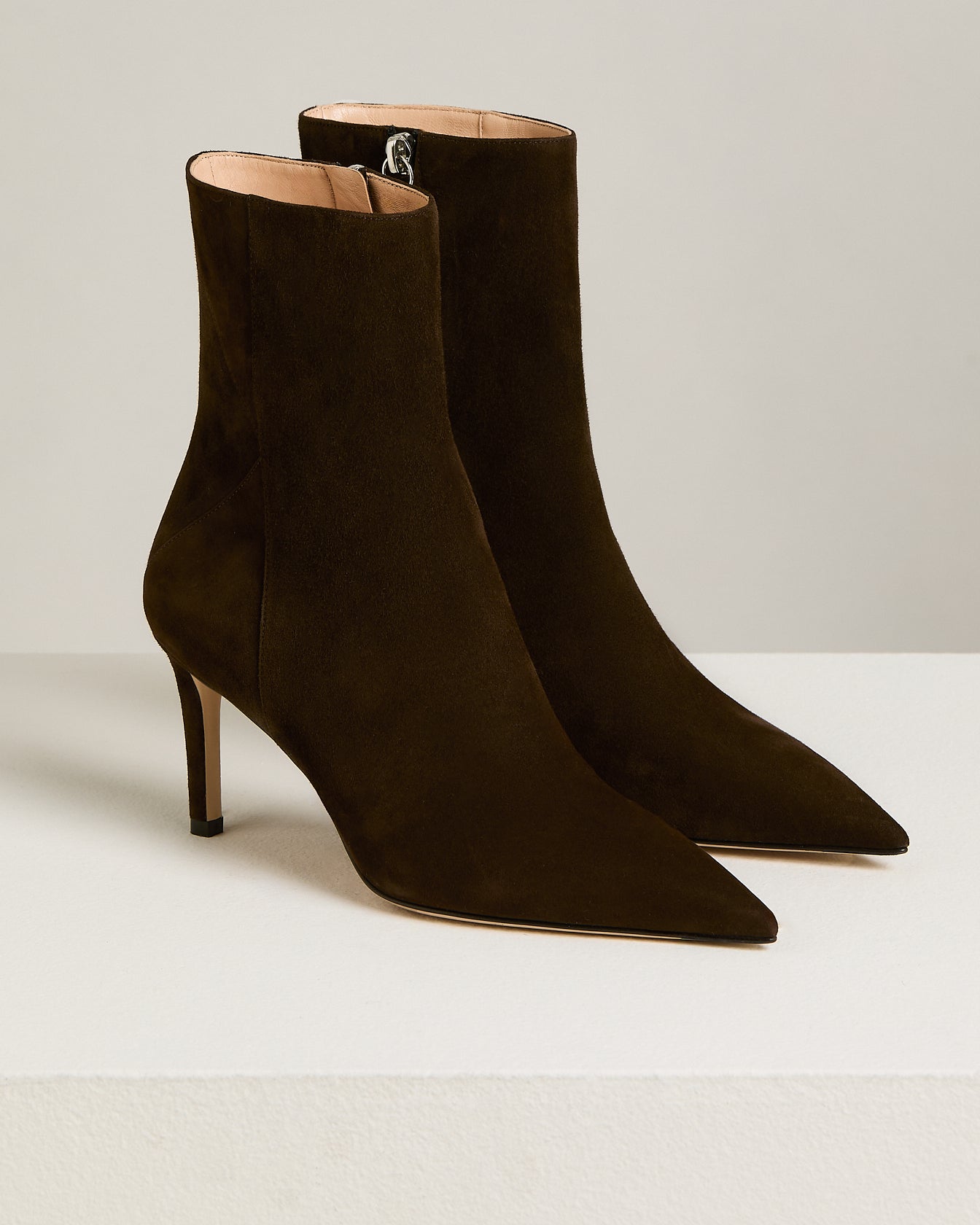 DARK BROWN SUEDE ANKLE BOOTS WITH STILETTO HEEL