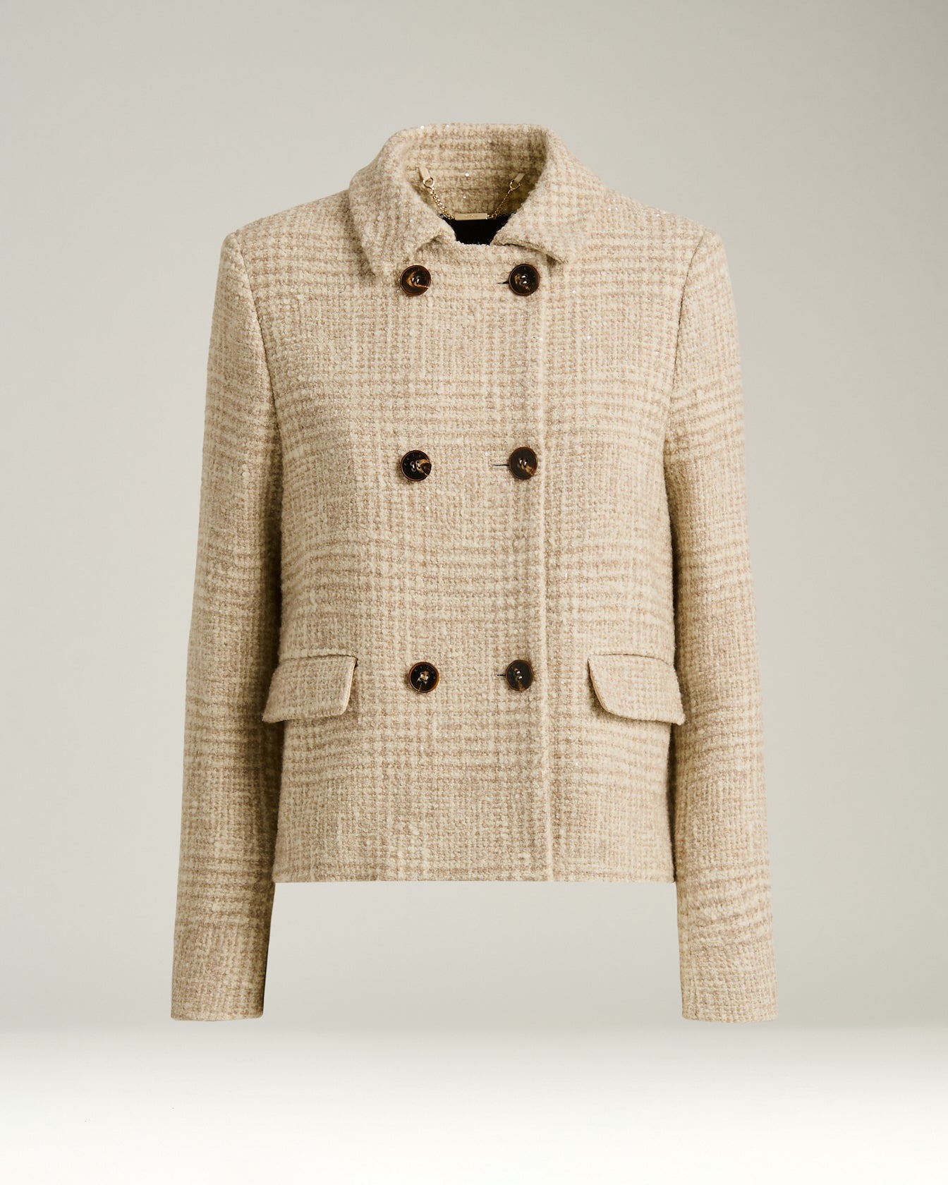 beige double-breasted women's wool and alpaca-blend pea coat