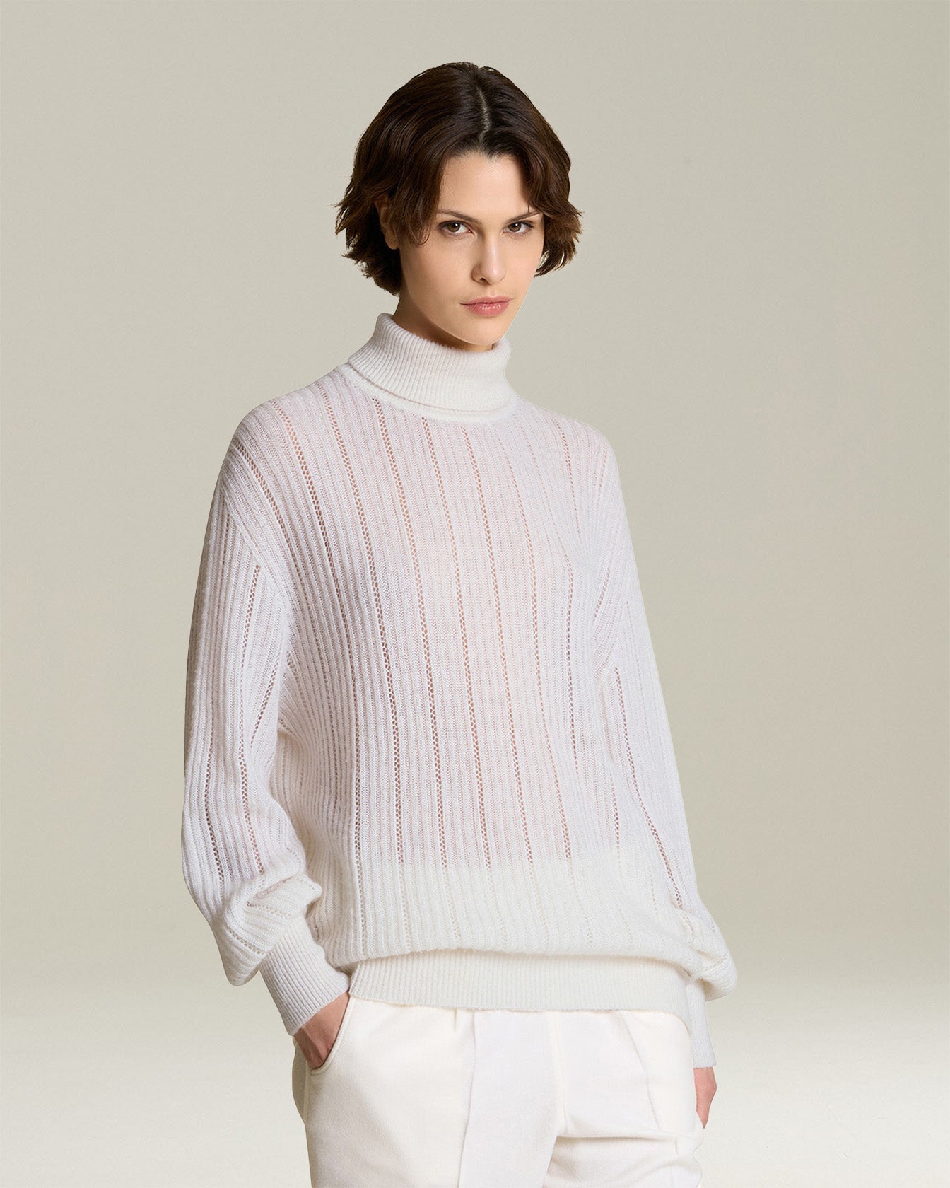 MAGLIONE A COSTE IN CASHMERE E SETA