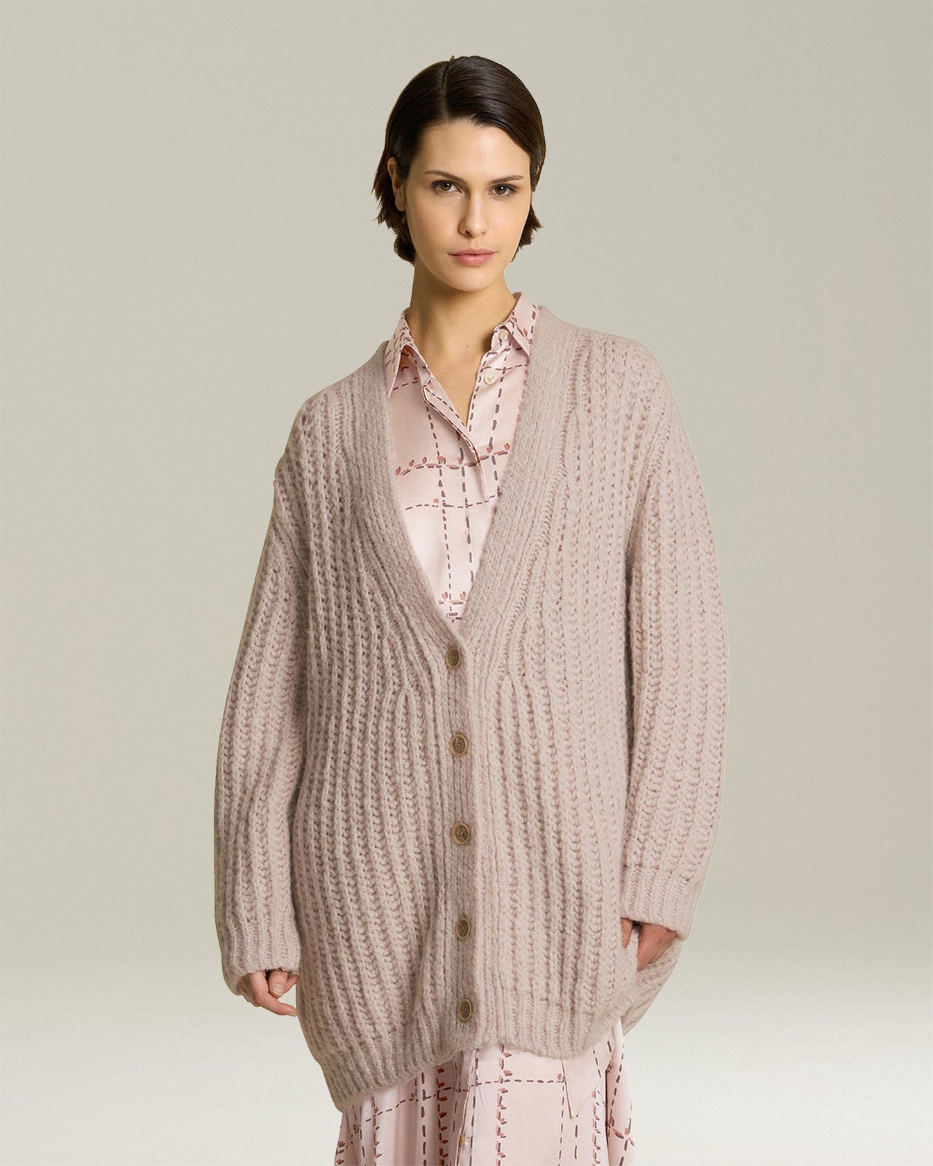 CARDIGAN A COSTE IN CASHMERE E SETA