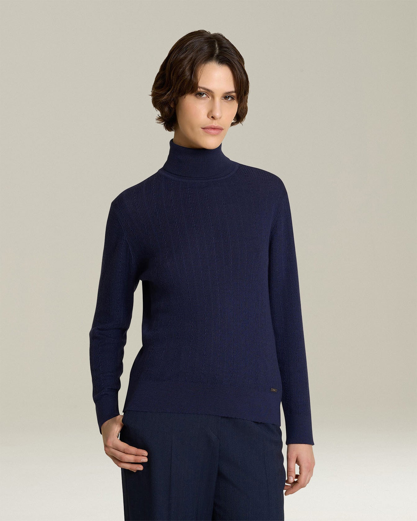 CASHMERE AND SILK POLO NECK JUMPER