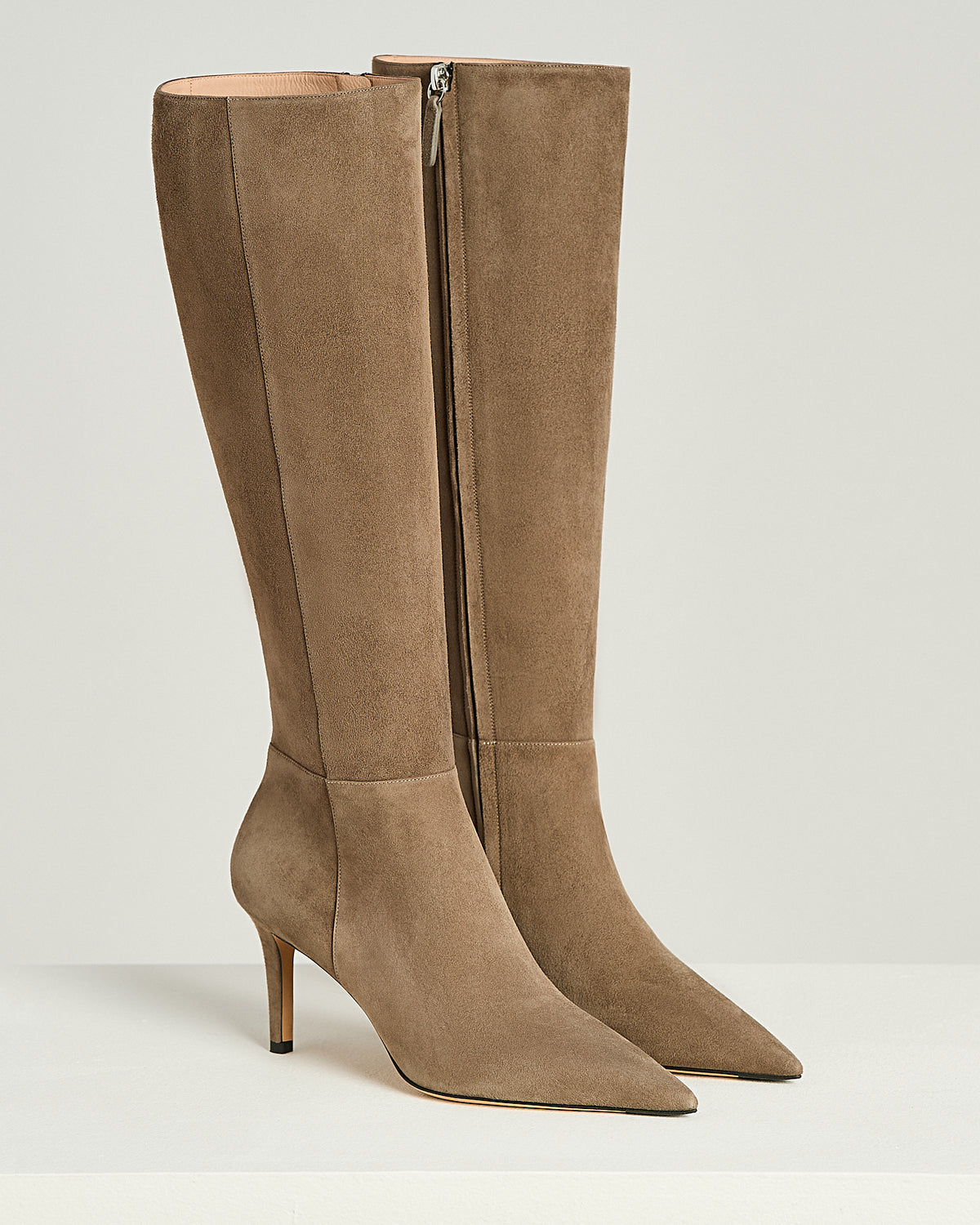 MOUSE-GRAY GOAT SUEDE STILETTO BOOTS 2
