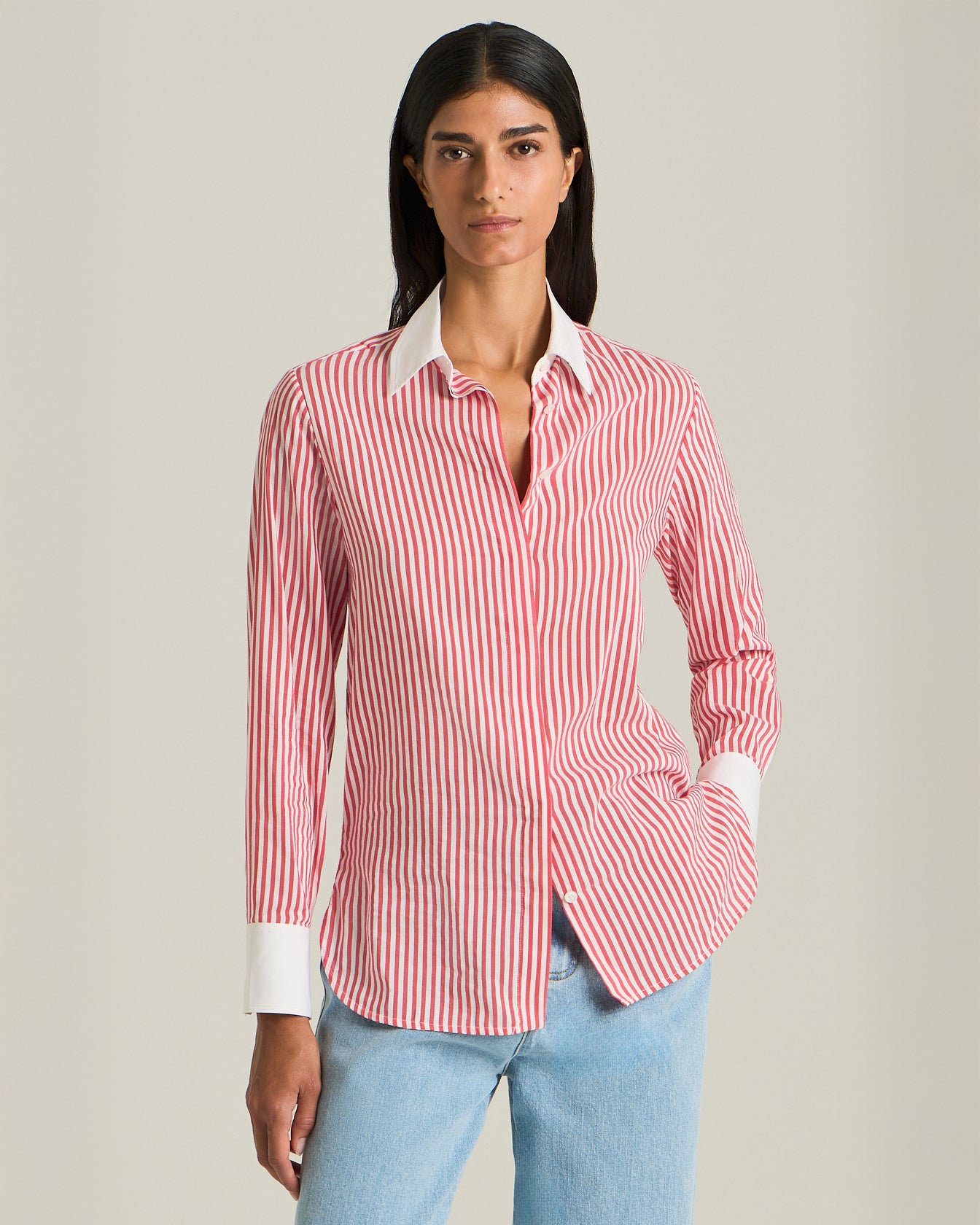 CAMICIA A RIGHE IN COTONE E SETA