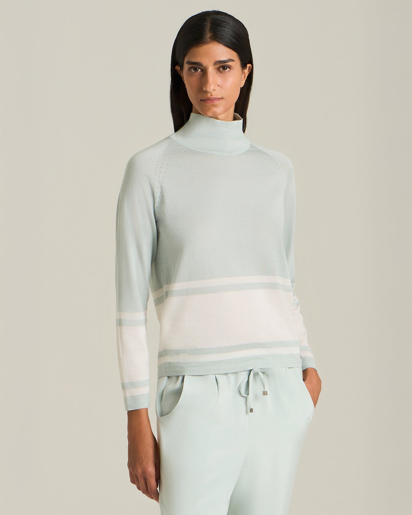 MAGLIA COLLO ALTO COLOUR-BLOCK IN CASHMERE E SETA