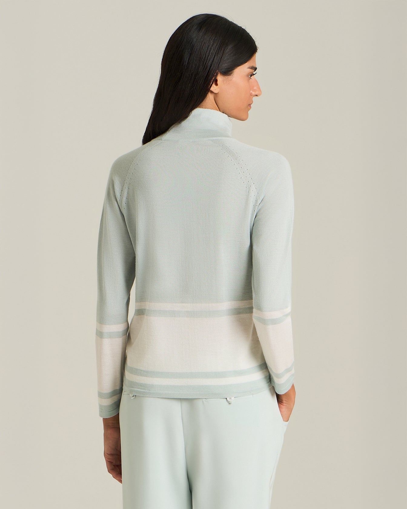 COLOUR-BLOCK CASHMERE AND SILK POLO NECK SWEATER