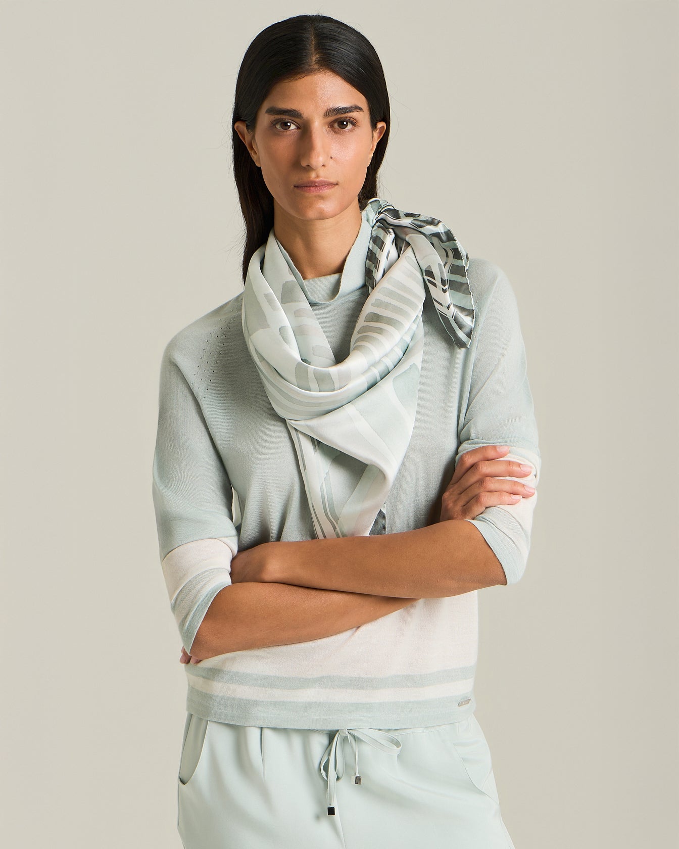 MAGLIA COLLO ALTO COLOUR-BLOCK IN CASHMERE E SETA