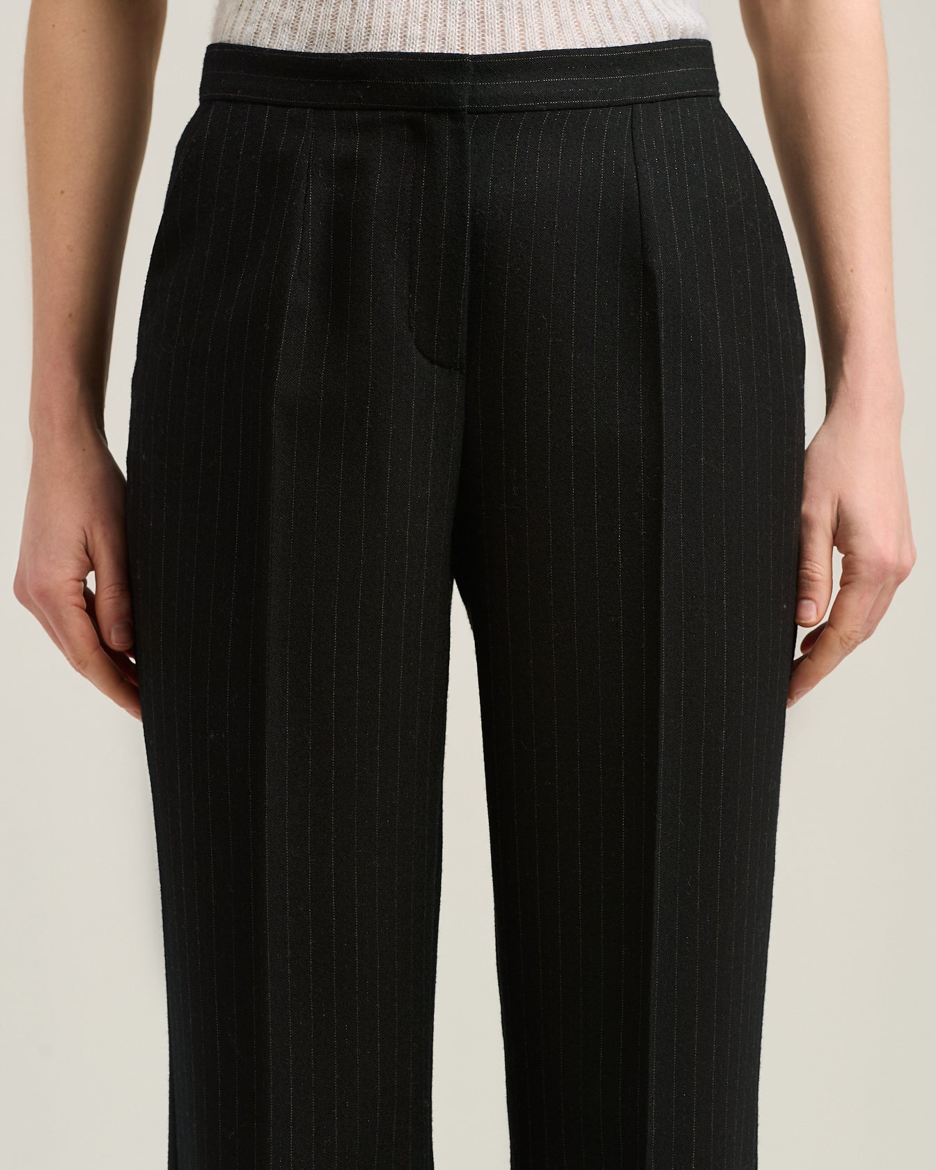 PINSTRIPE WORSTED WOOL TROUSERS