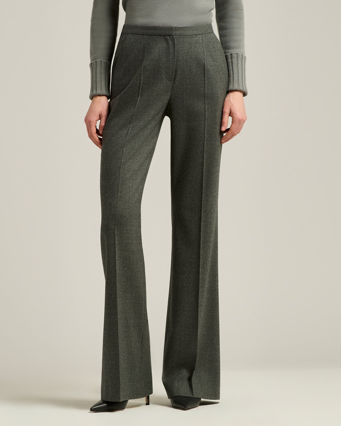 GRAY WIDE-LEG TROUSERS IN VIRGIN WOOL