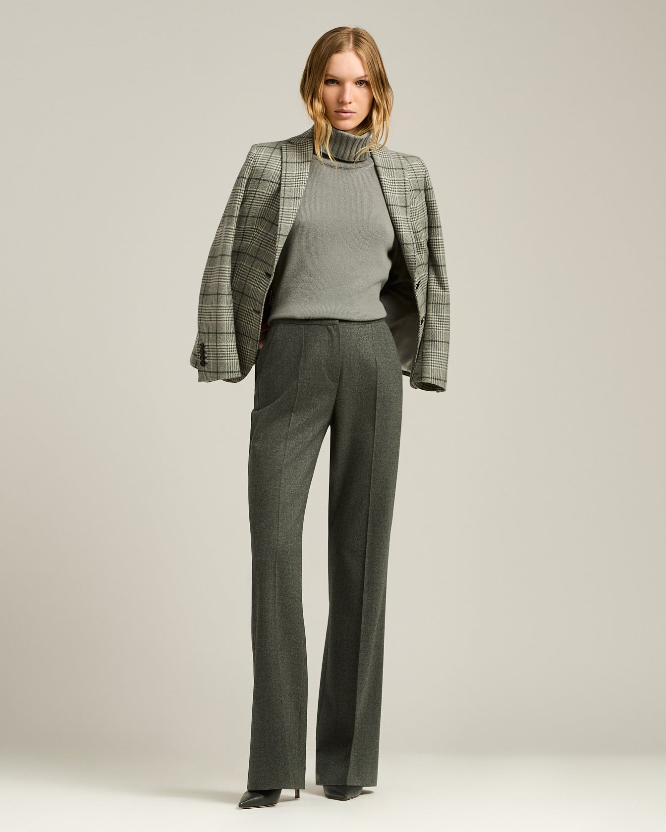 GRAY WIDE-LEG TROUSERS IN VIRGIN WOOL
