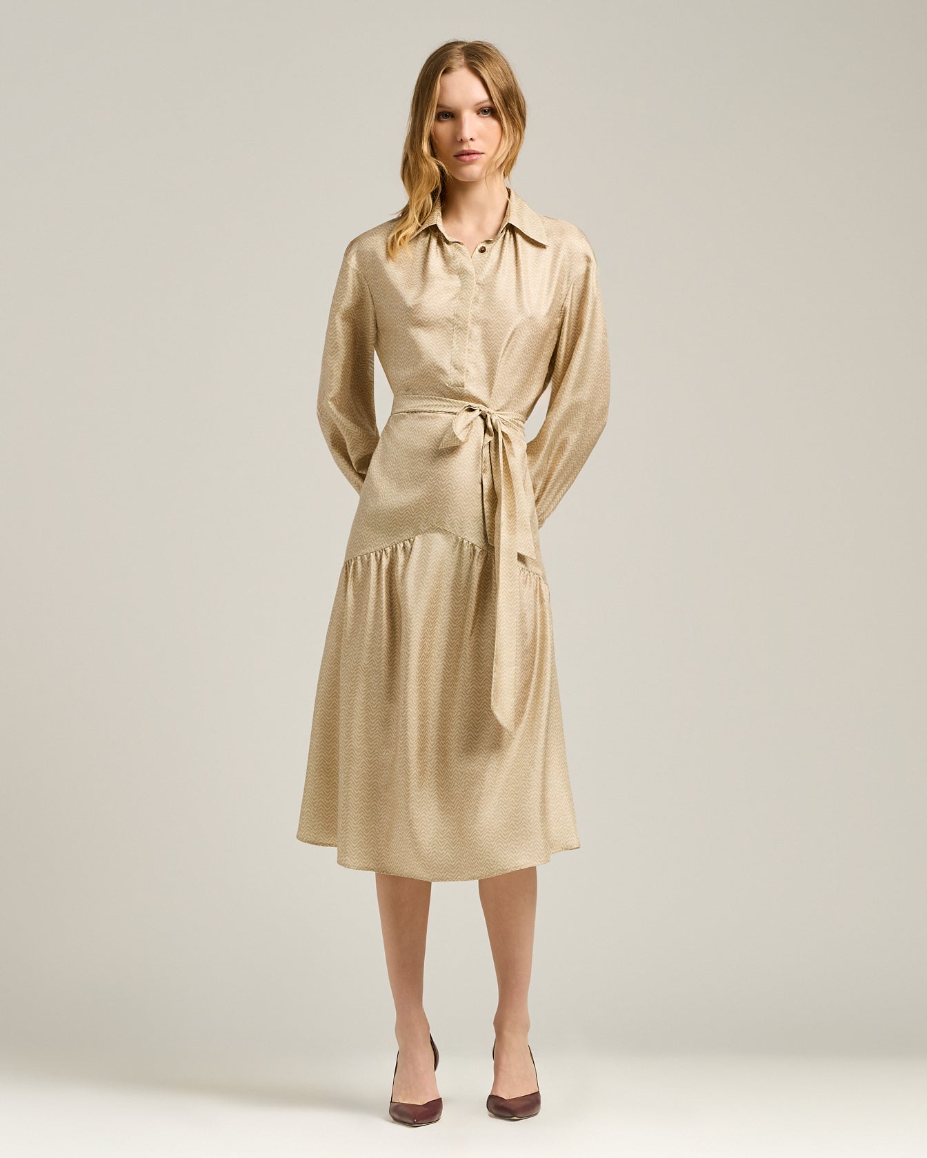 PRINTED SILK SHIRT DRESS