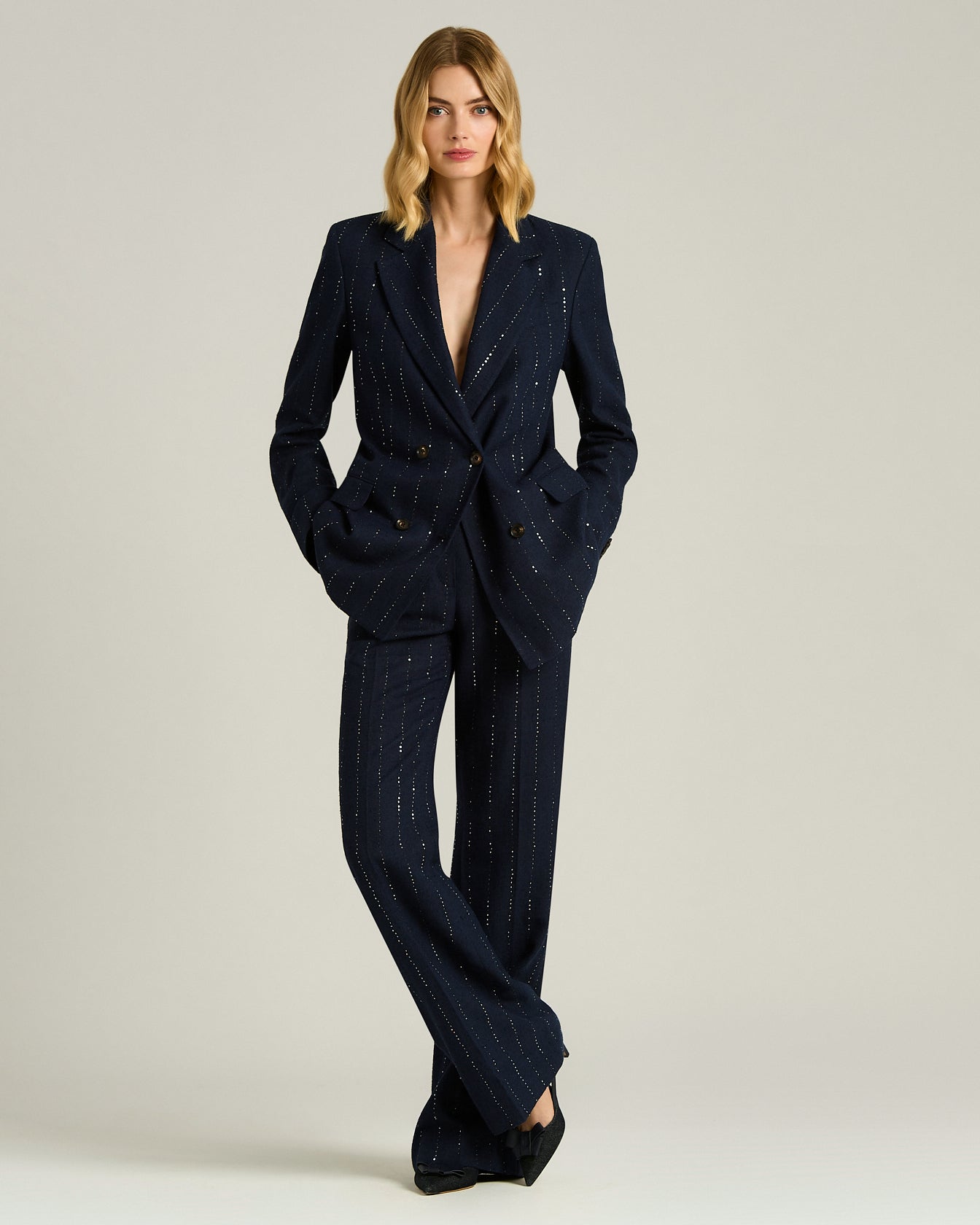 LINEN AND WOOL DOUBLE-BREASTED JACKET