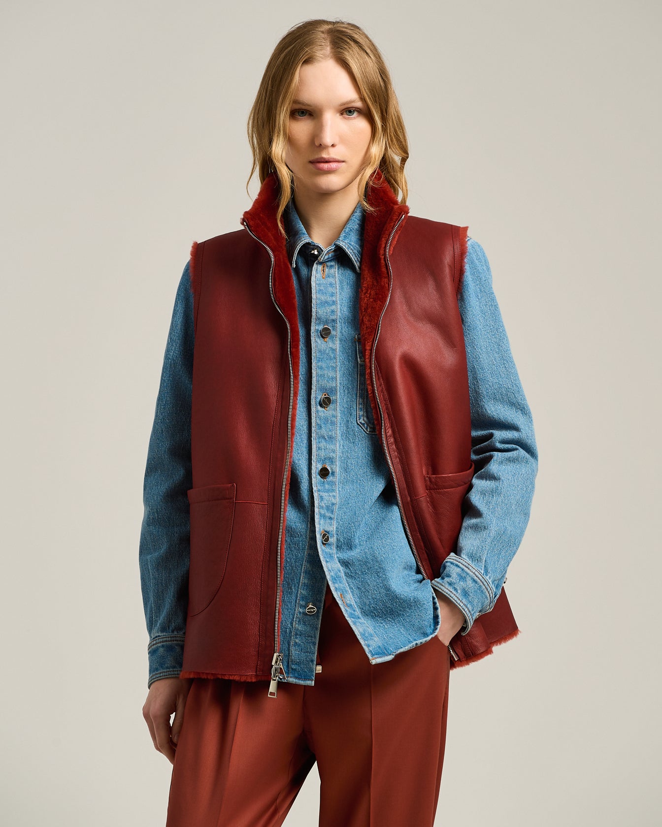 GIUBBOTTO SMANICATO SHEARLING REVERSIBILE