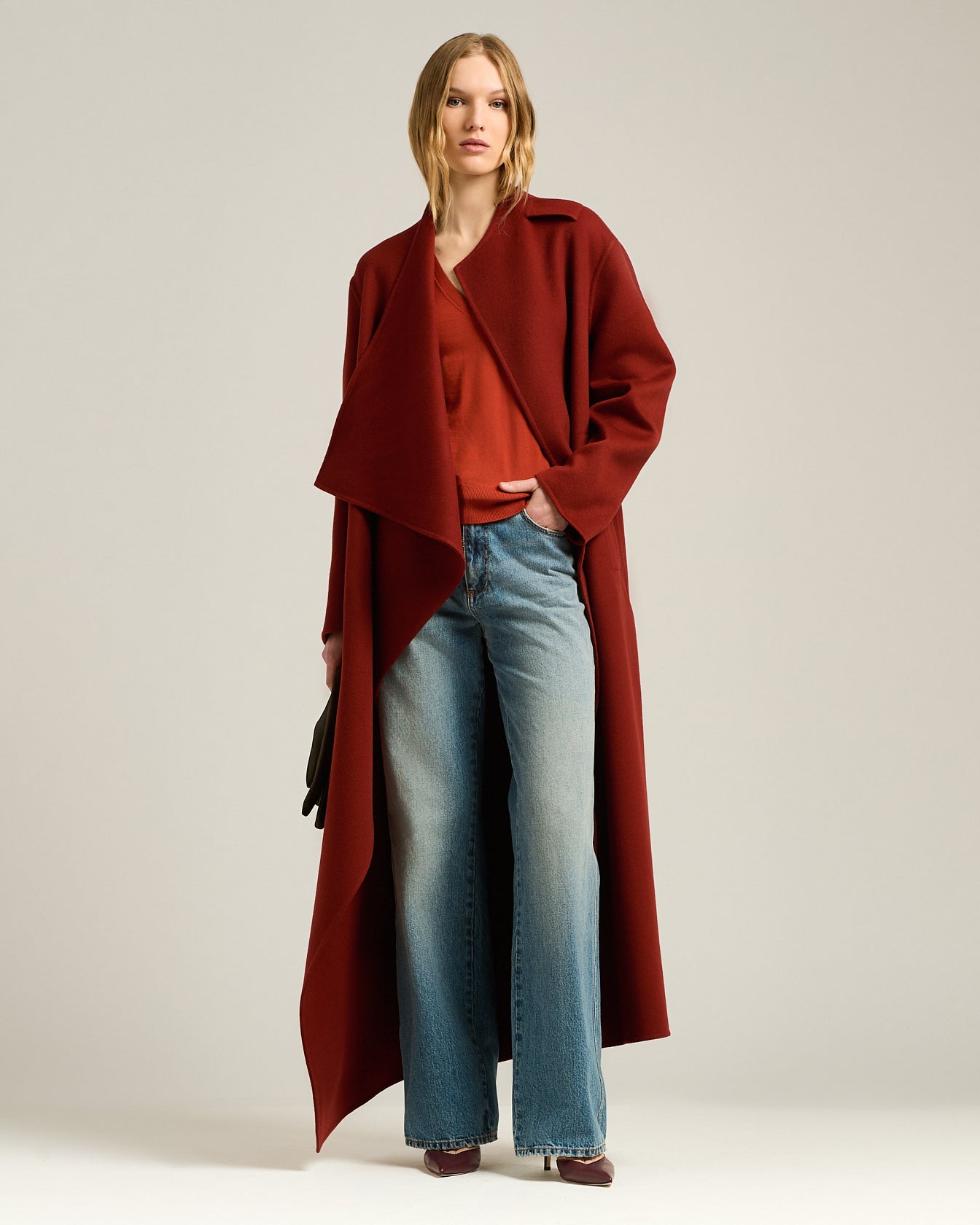 SOPRABITO LUNGO IN PURO CASHMERE CON NODO SARTORIALE