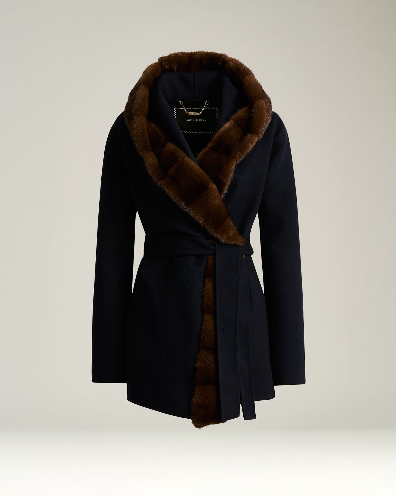 BLUE SHORT CASHMERE COAT WITH MINK FUR