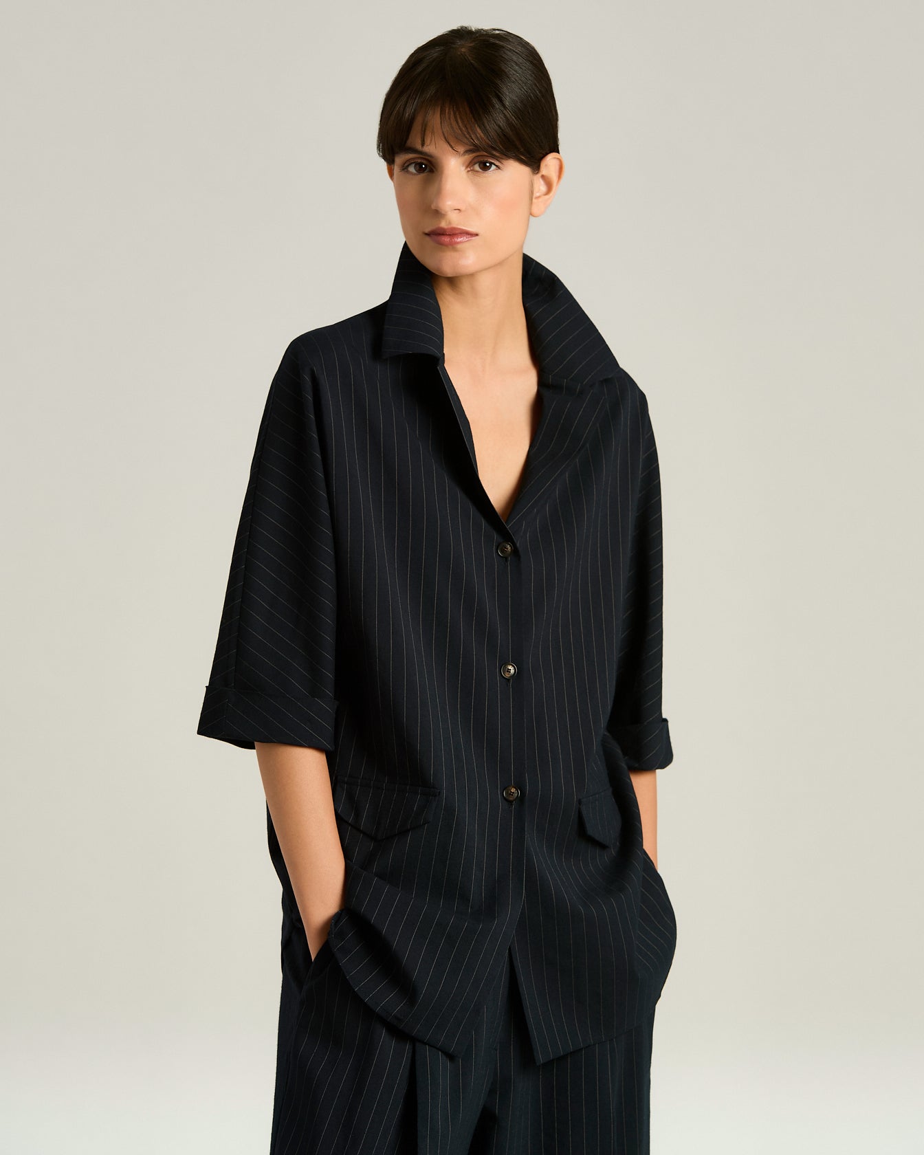 WOOL SHIRT WITH STRIPED PATTERN