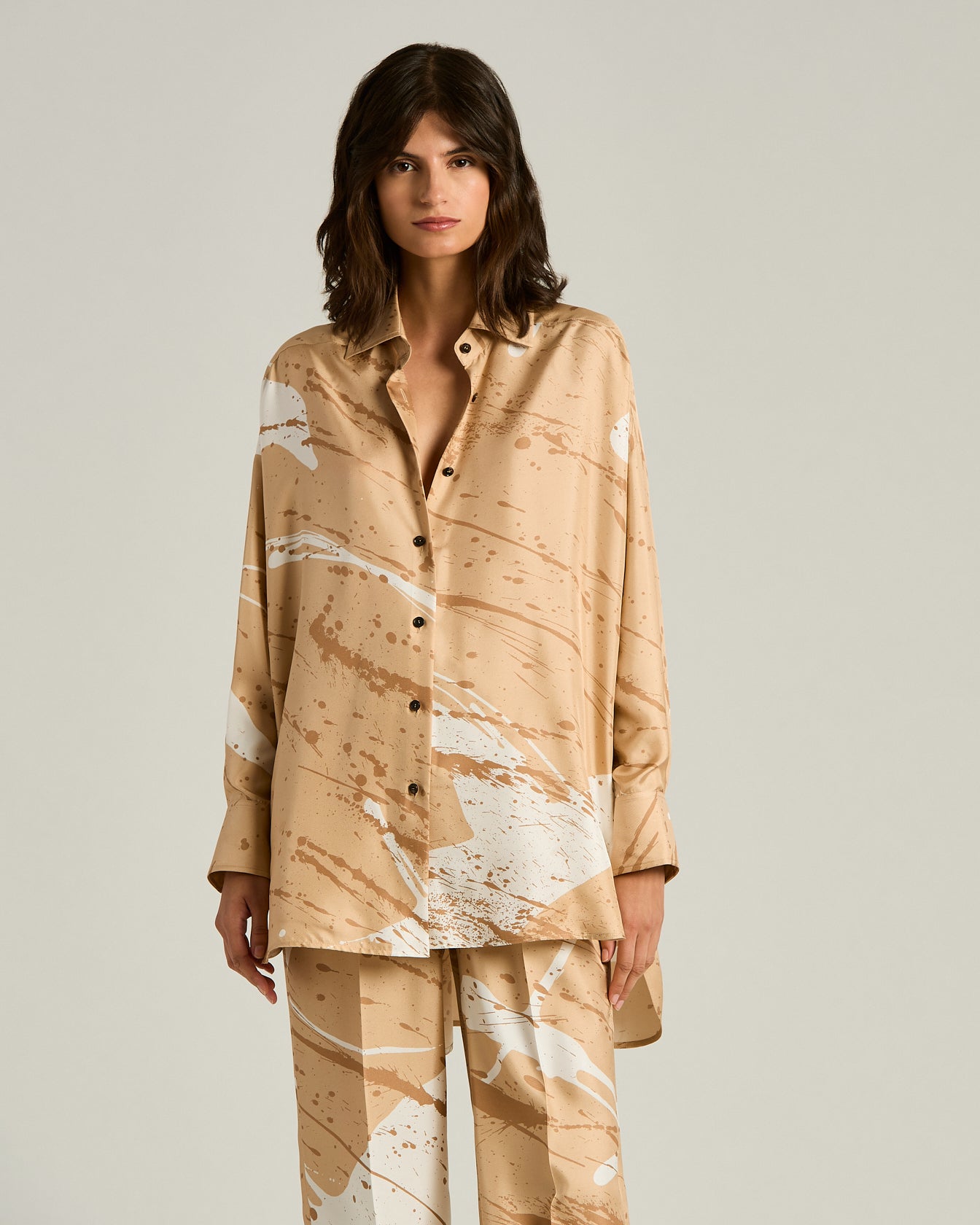 SILK SATIN SHIRT WITH ABSTRACT PATTERN