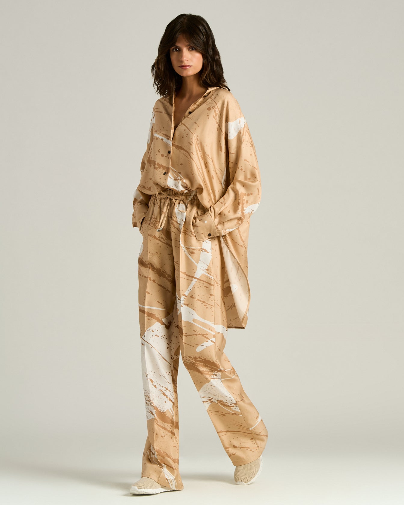 SILK SATIN SHIRT WITH ABSTRACT PATTERN