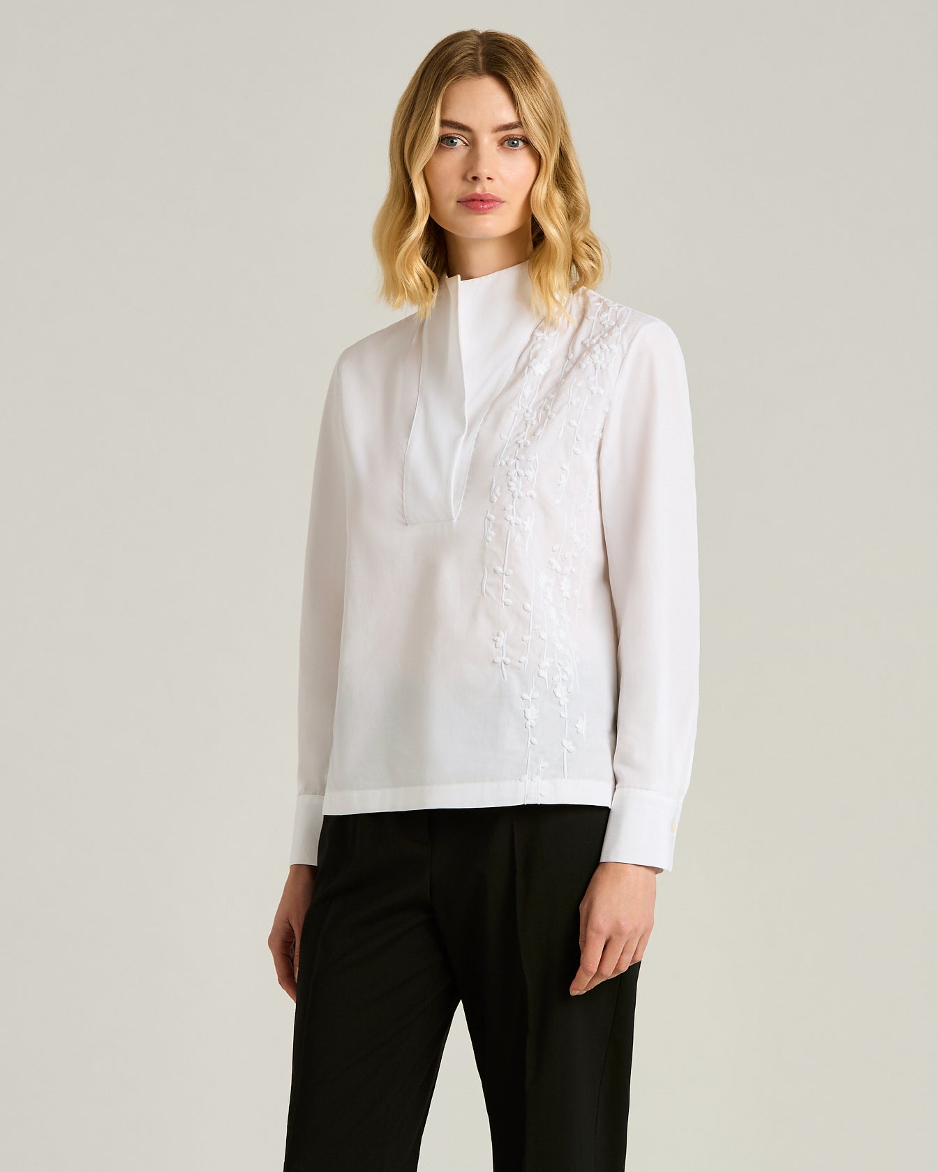 Women's white cotton shirt with tonal embroidery | Kiton Women's white cotton shirt with tonal embroidery | Kiton