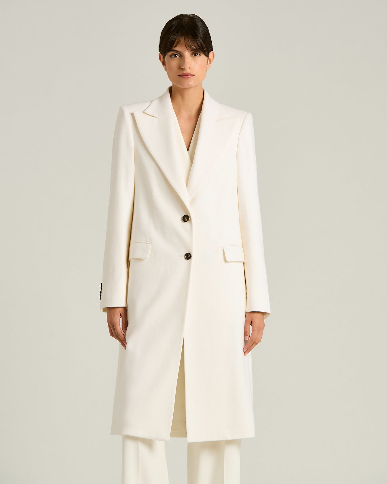 Women's white pure cashmere overcoat | Kiton
