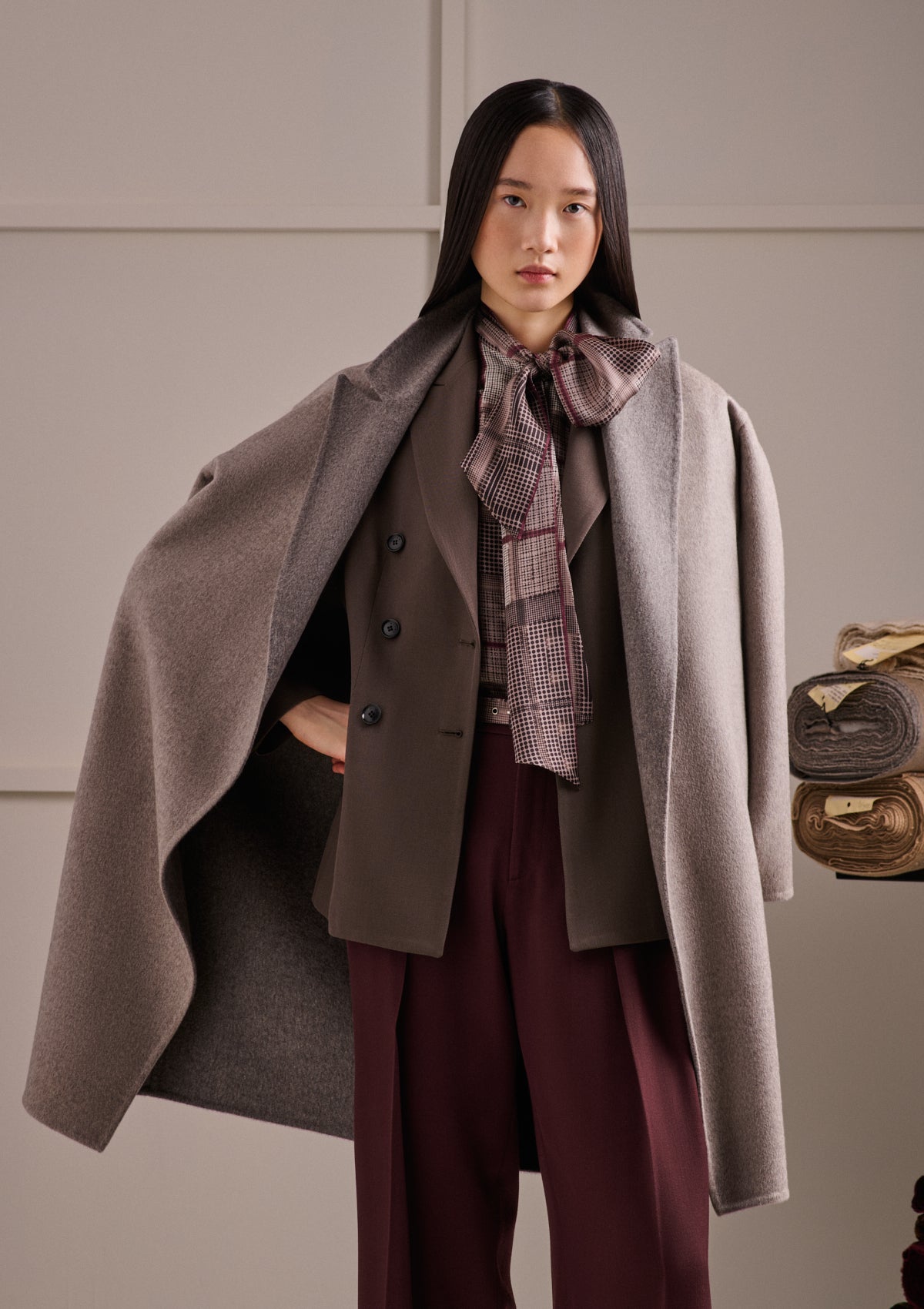 SOPRABITO CON CINTURA IN CASHMERE E ZIBELLINO