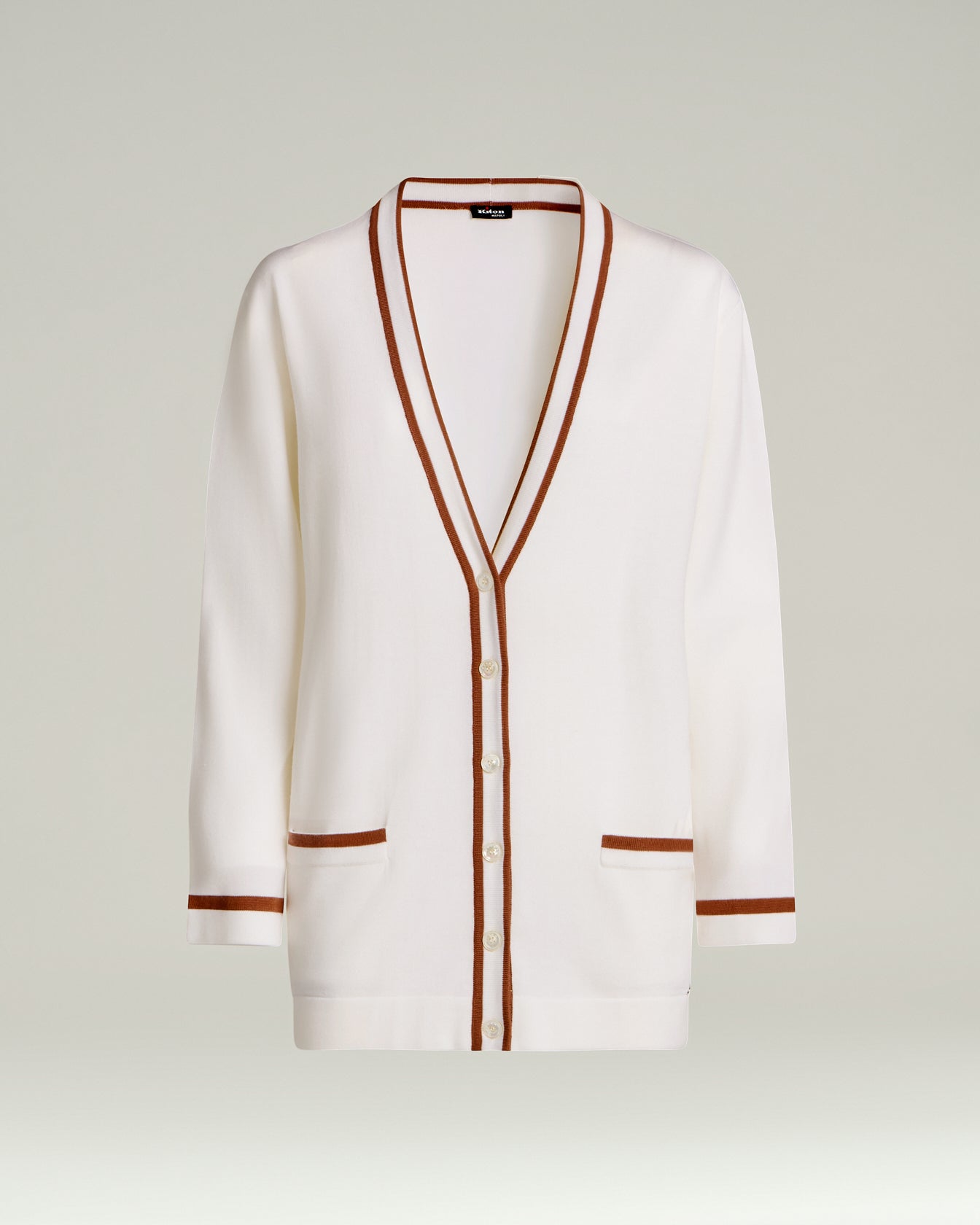 CARDIGAN IN LANA FINE CON PROFILI A CONTRASTO