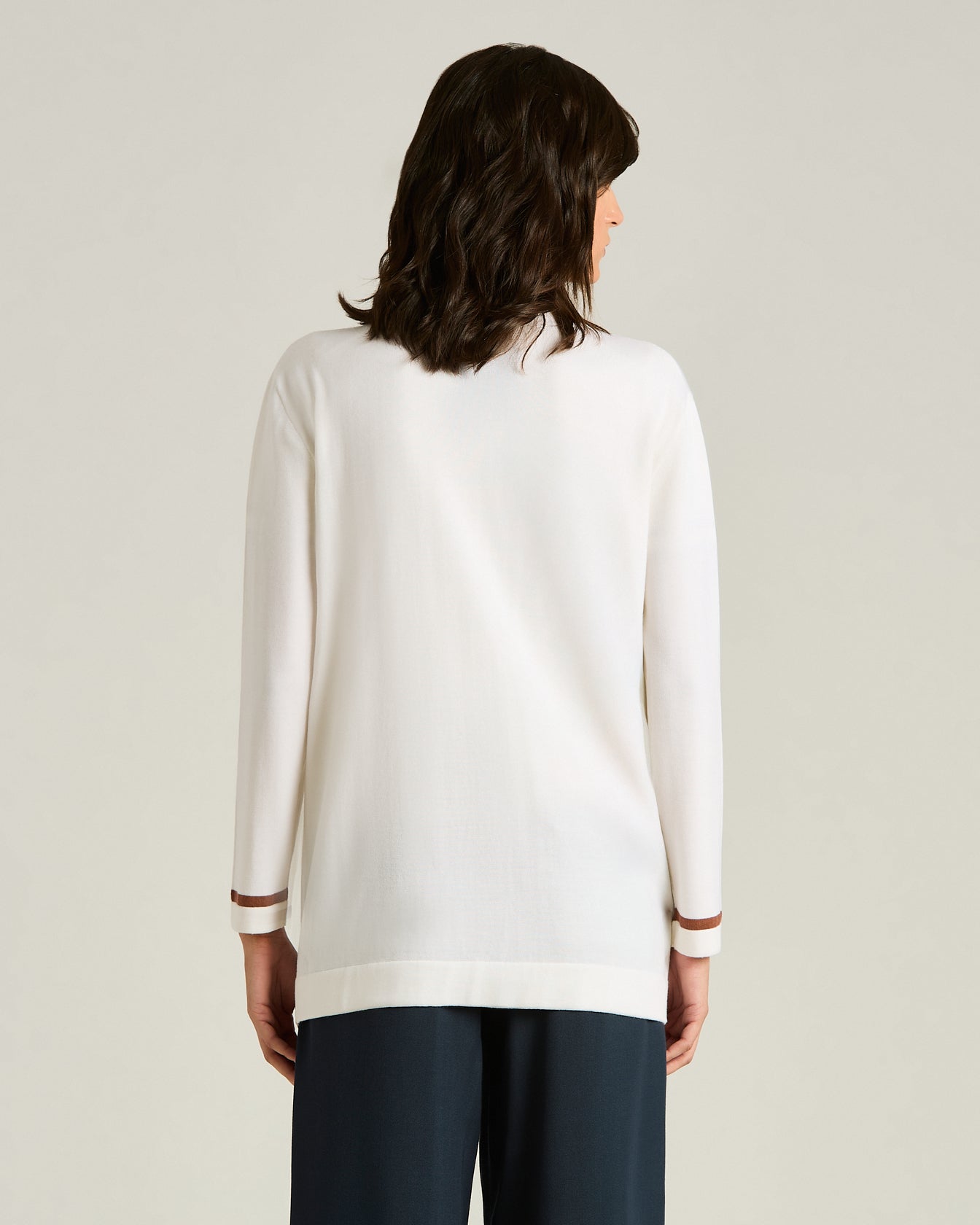 CARDIGAN IN LANA FINE CON PROFILI A CONTRASTO