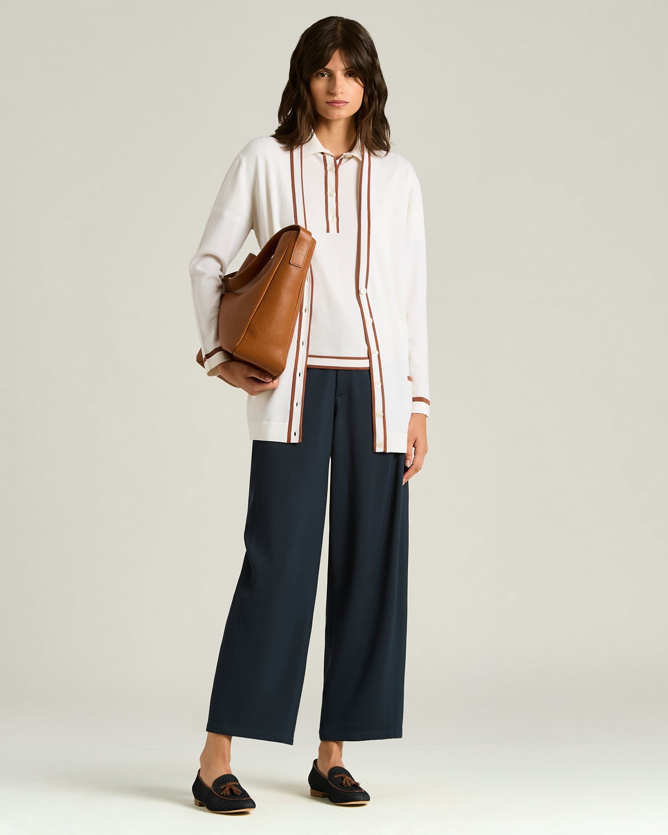 CARDIGAN IN LANA FINE CON PROFILI A CONTRASTO