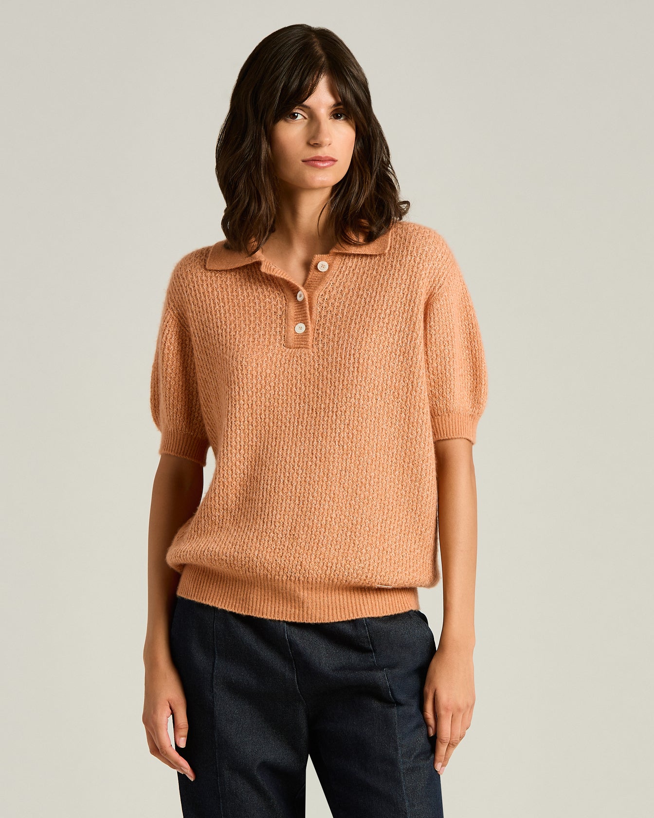 SHORT-SLEEVED CASHMERE AND SILK POLO SHIRT