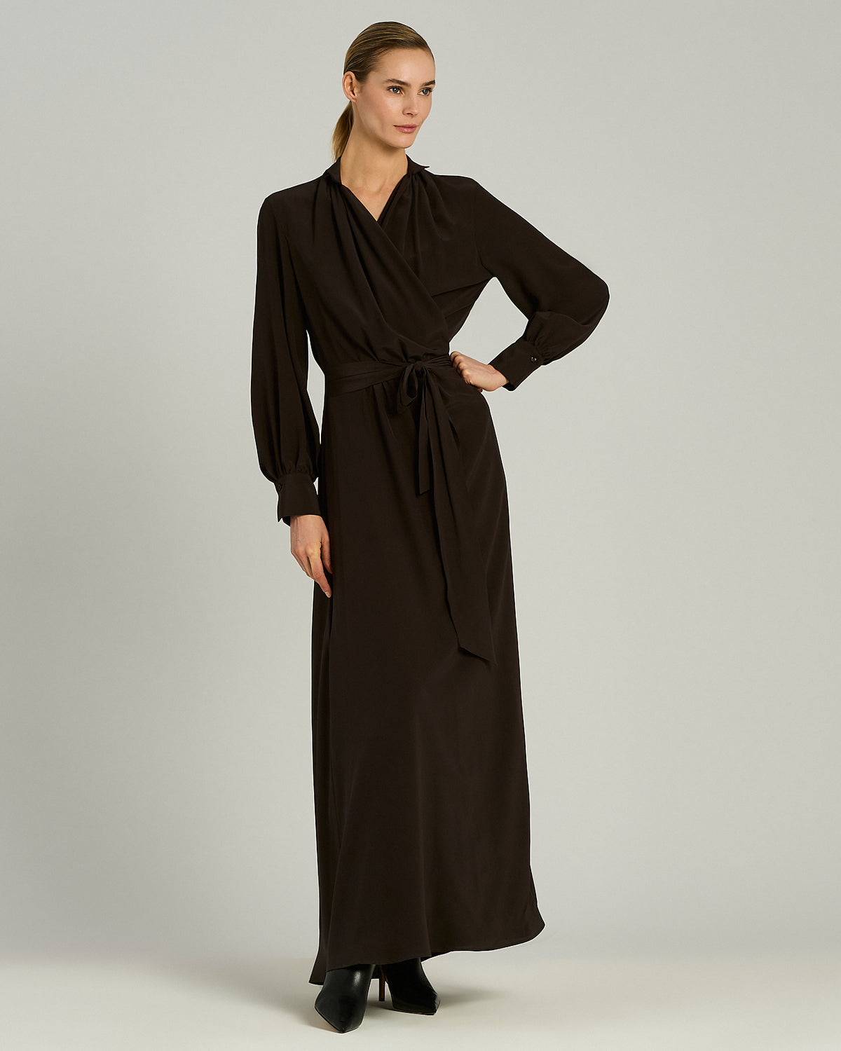 DARK BROWN SILK DRESS 2