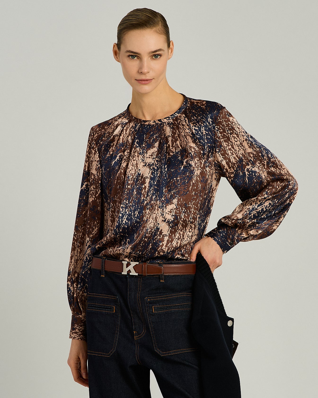 BLUSA IN PURA SETA CON STAMPA ARTISTICA