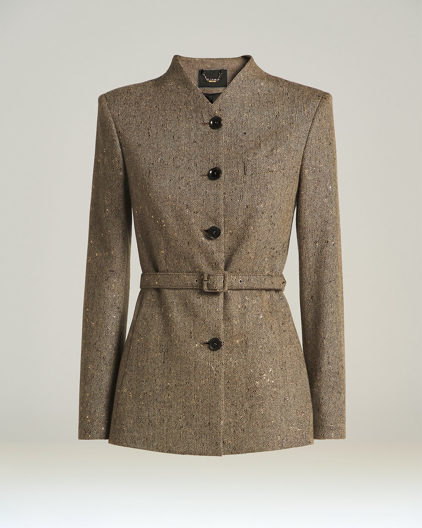 GIACCA SARTORIALE CON CINTURA IN TWEED BOUCLÉ