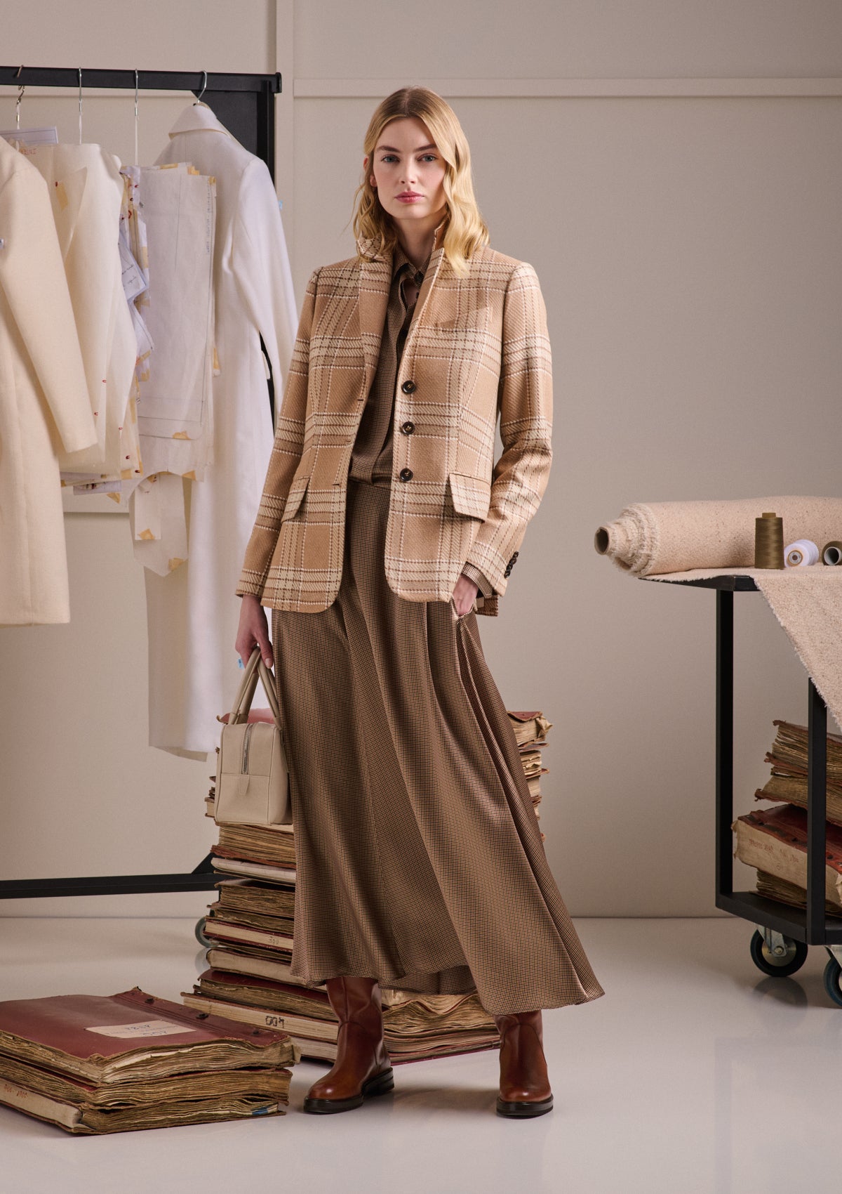 GIACCA MONOPETTO IN SETA E CASHMERE CON MOTIVO CHECK
