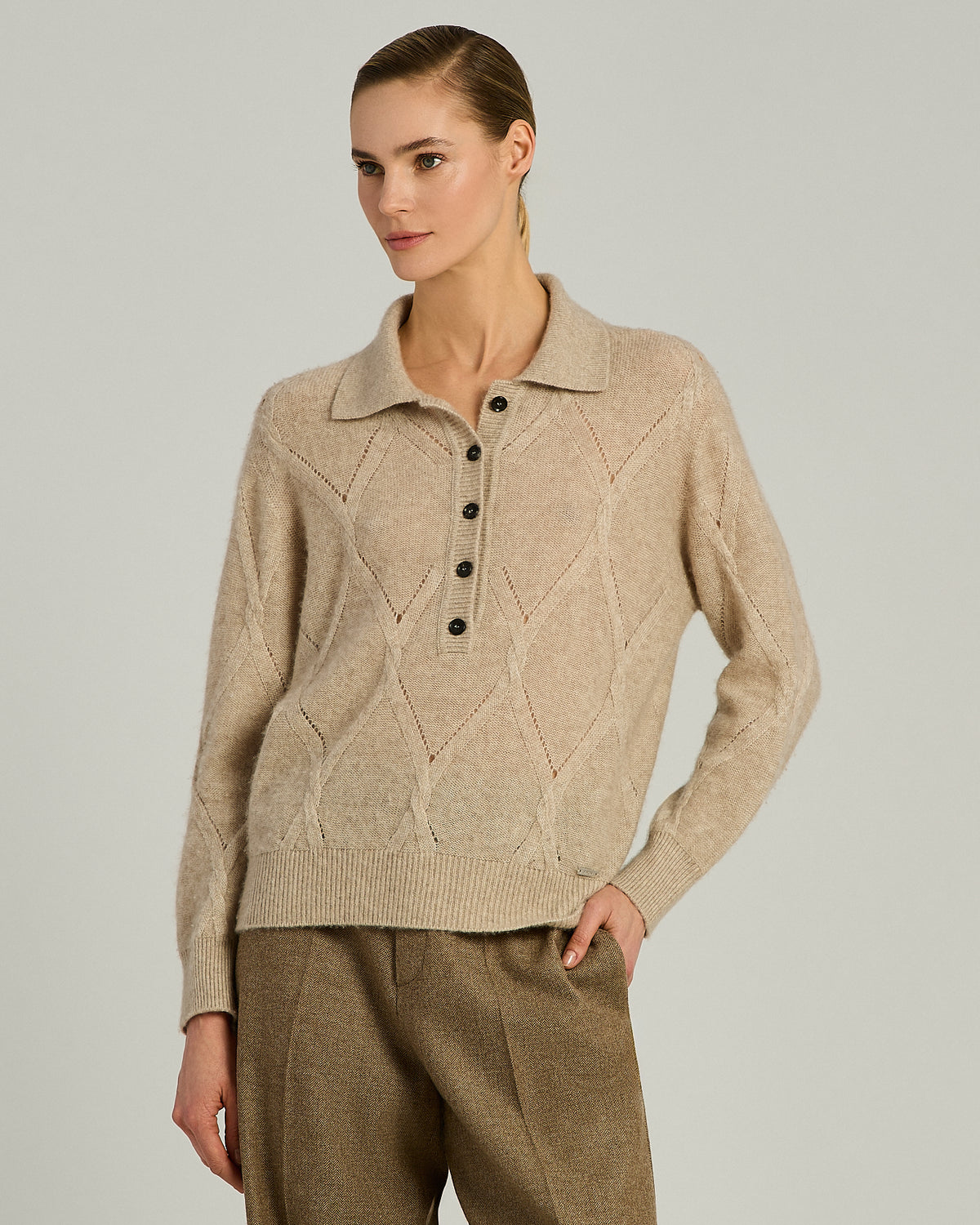 BEIGE CASHMERE POLO SHIRT 2