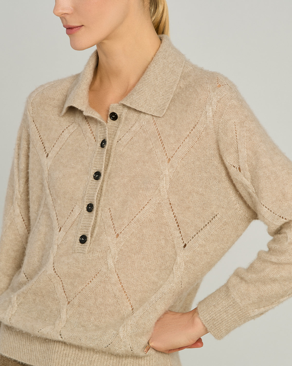 BEIGE CASHMERE POLO SHIRT 4