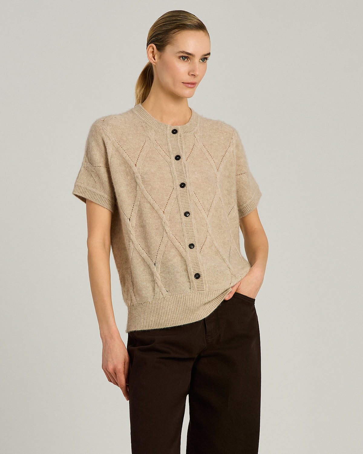 BEIGE CASHMERE ROUND-NECK SWEATER 2