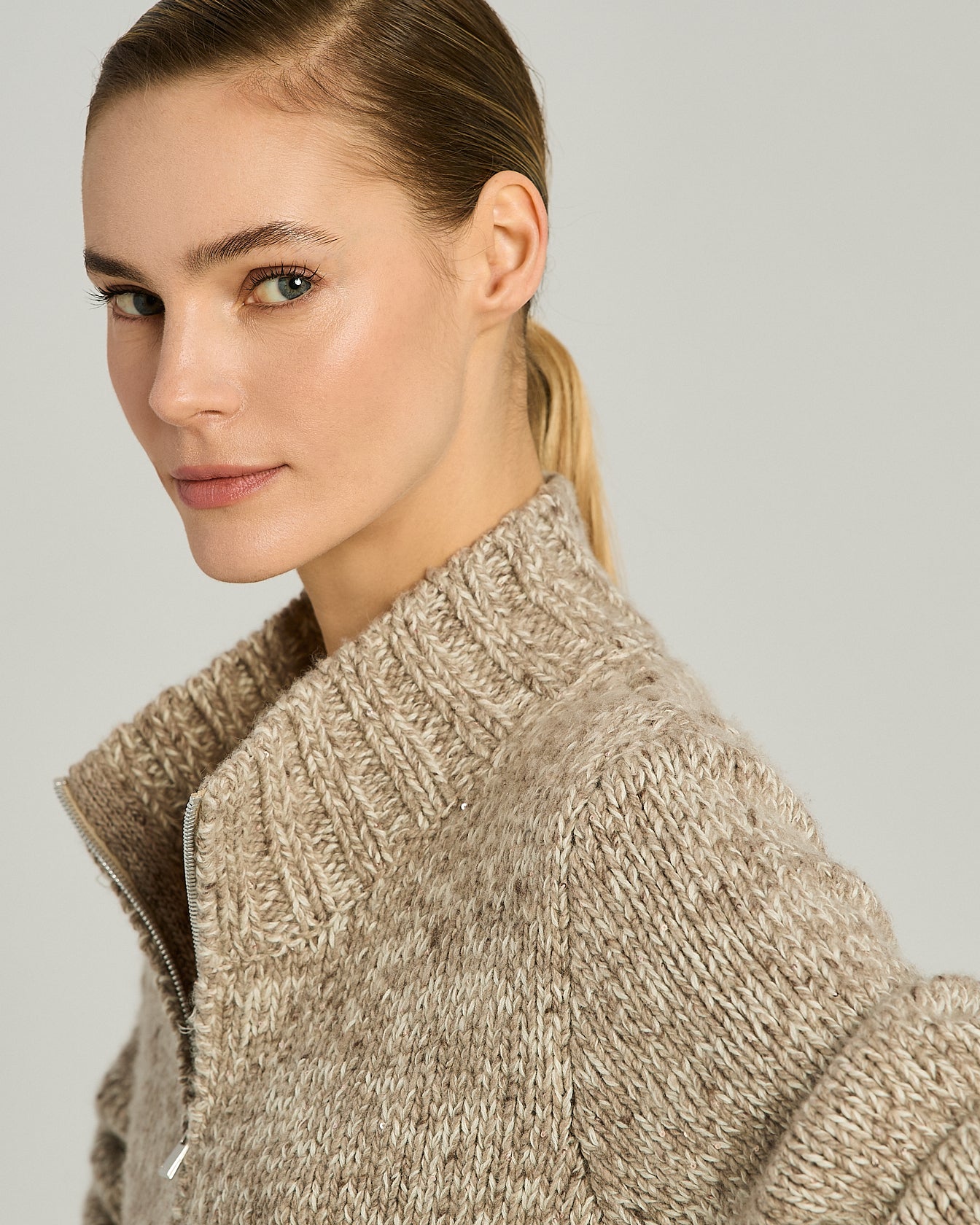 CARDIGAN CON ZIP IN CASHMERE E LANA MÉLANGE