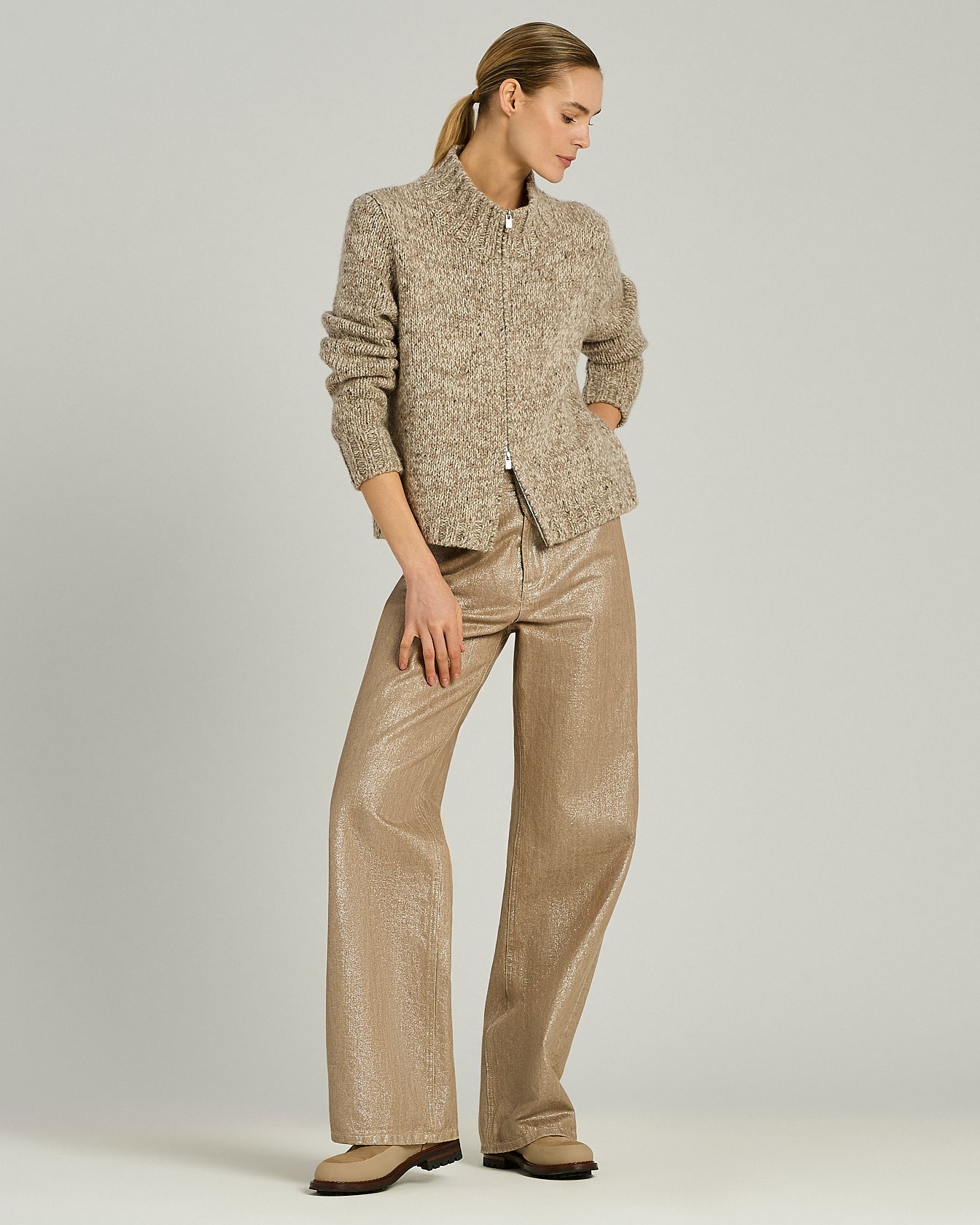CARDIGAN CON ZIP IN CASHMERE E LANA MÉLANGE