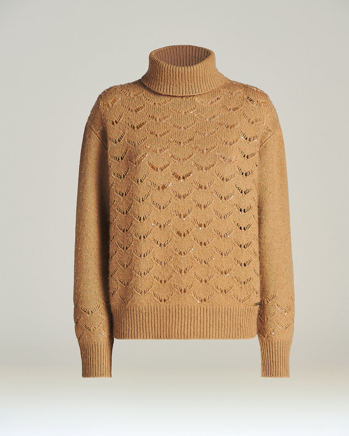 CAMEL/DARK CAMEL CASHMERE HIGH-NECK SWEATER 1
