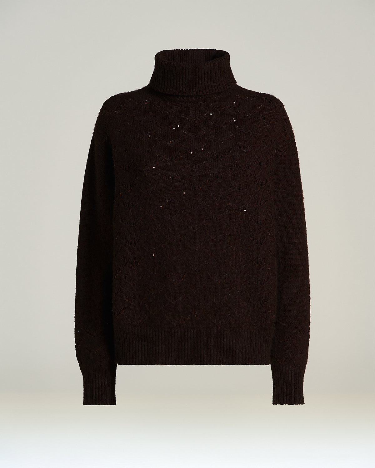 BURGUNDY/DARK BROWN CASHMERE HIGH-NECK SWEATER 1