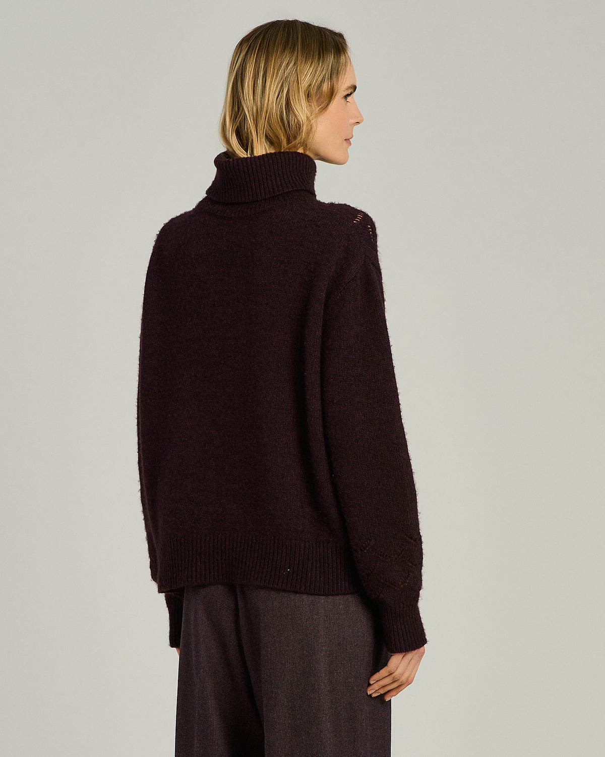 BURGUNDY/DARK BROWN CASHMERE HIGH-NECK SWEATER 3