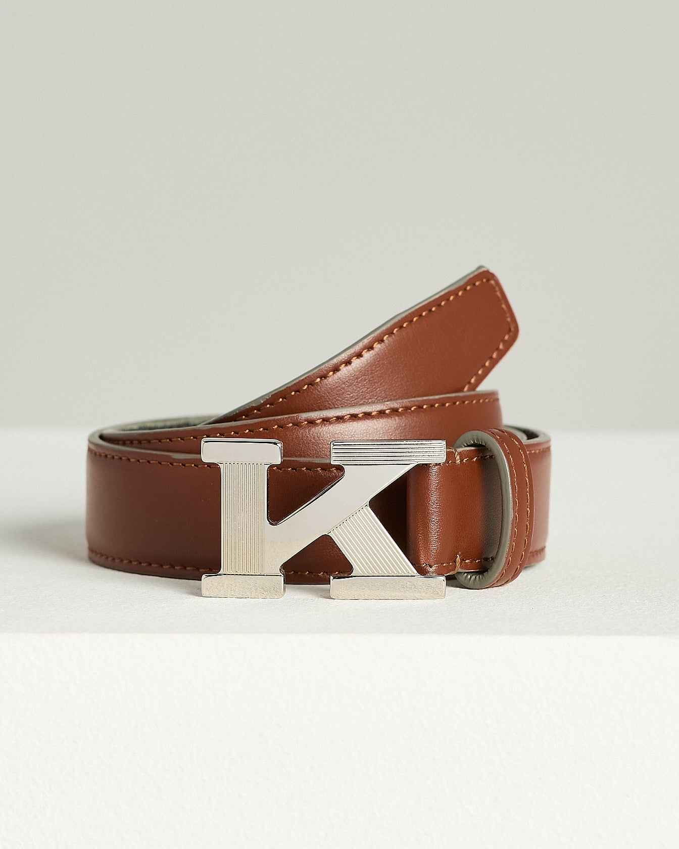 LEATHER BELT WITH KITON MONOGRAM BUCKLE