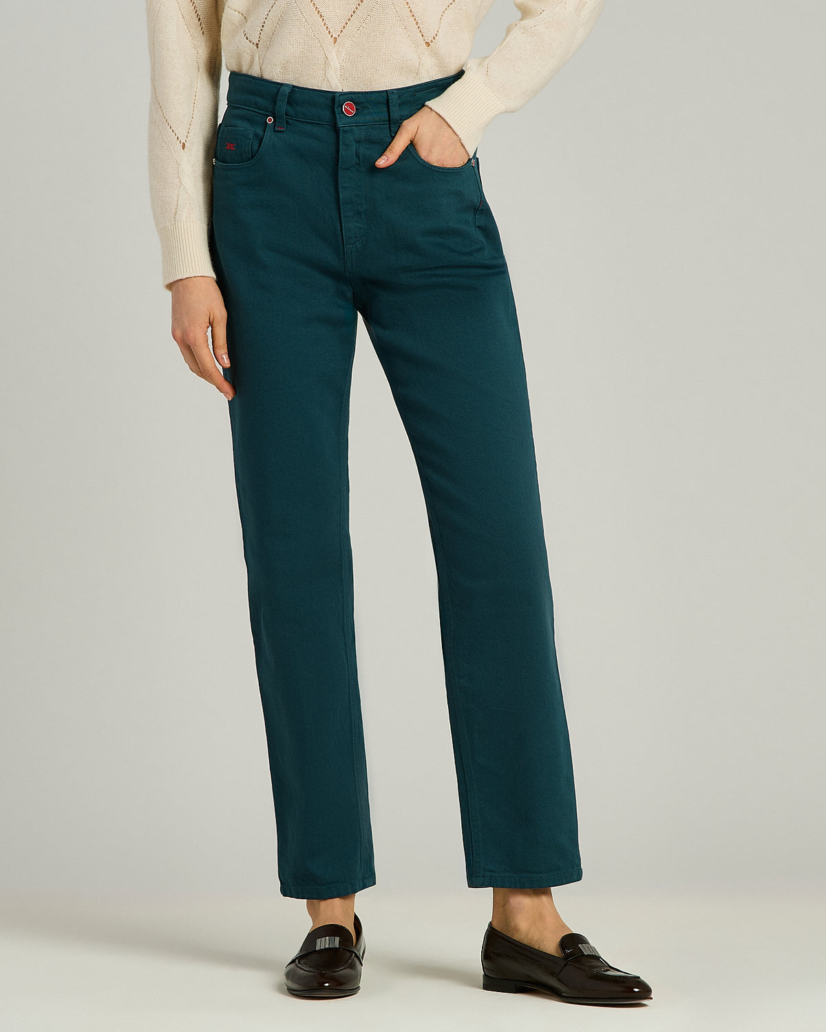 PETROLEUM GREEN COTTON PANTS 2