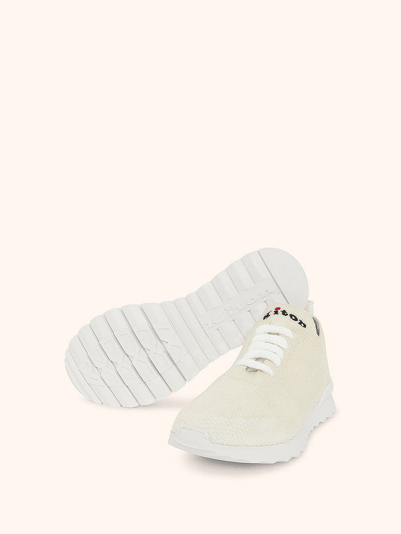 Kiton cream white sneakers shoes for woman, in cashmere 3