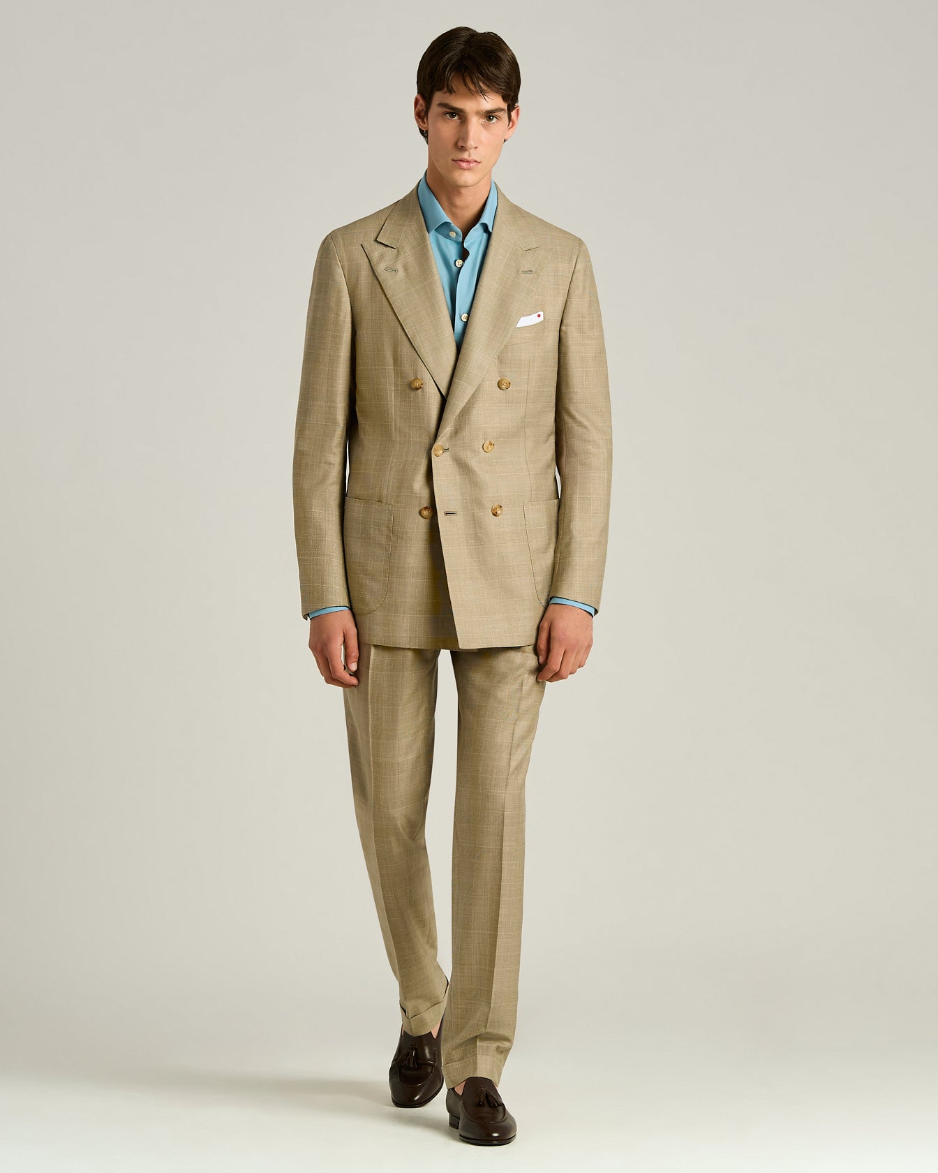 WOOL, SILK AND LINEN BLEND DOUBLE-BREASTED SUIT