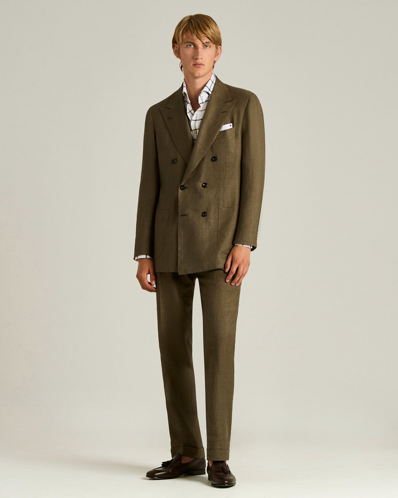 LINEN AND WOOL BLEND DOUBLE-BREASTED SUIT