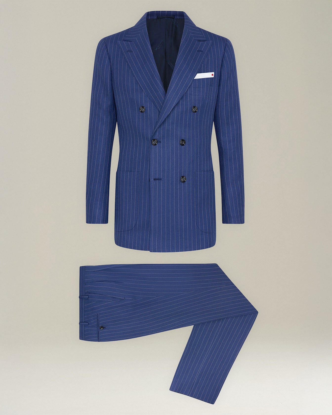 DOUBLE-BREASTED CASHMERE AND LINEN PINSTRIPE SUIT