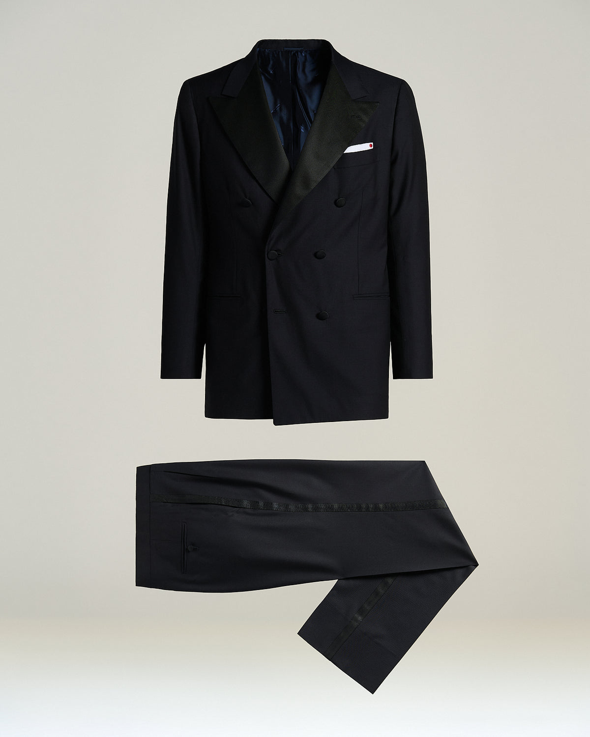 NAVY BLUE 14 MICRON WOOL DOUBLE-BREASTED TUXEDO SUIT 1