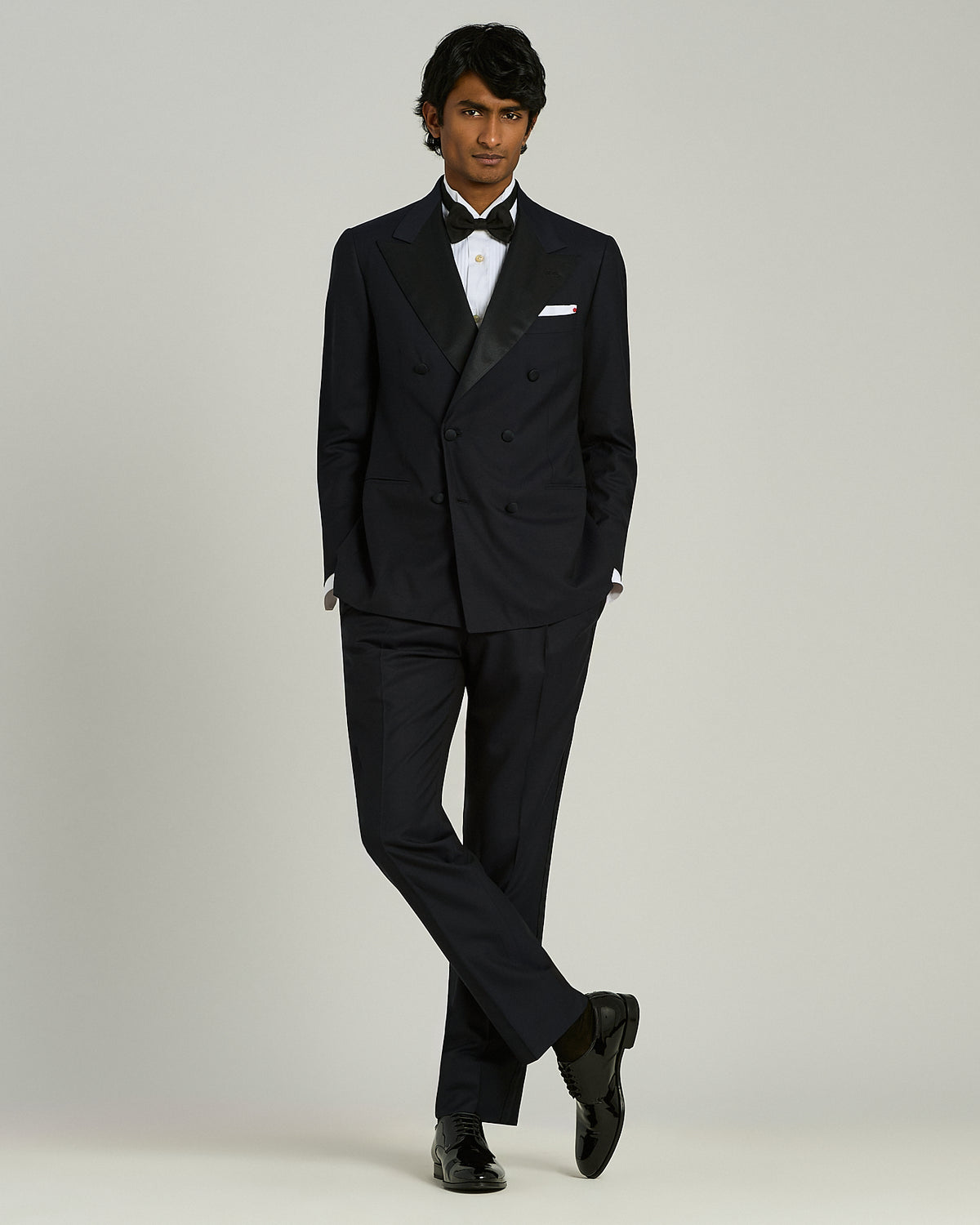 NAVY BLUE 14 MICRON WOOL DOUBLE-BREASTED TUXEDO SUIT 2